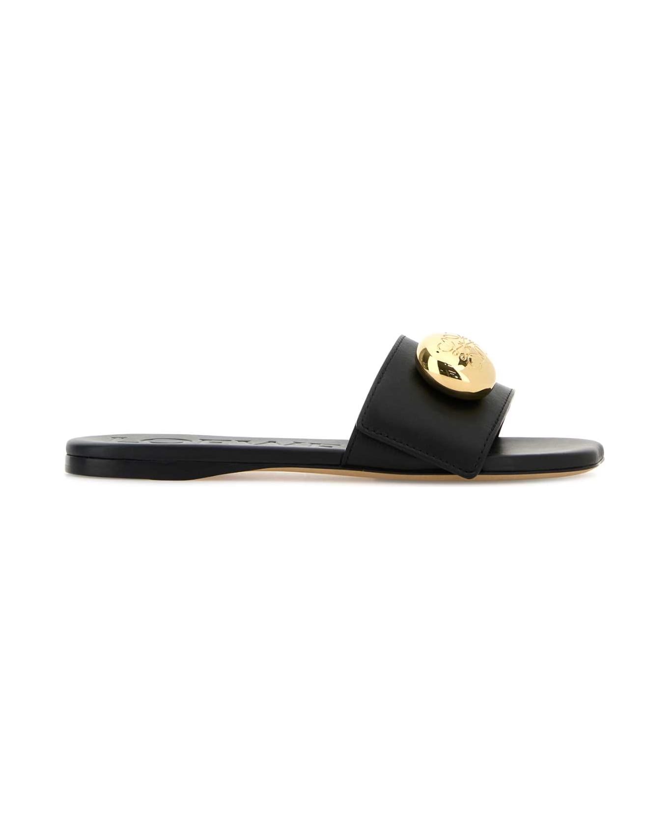 Loewe Black Leather Pebble Slippers - BLACK