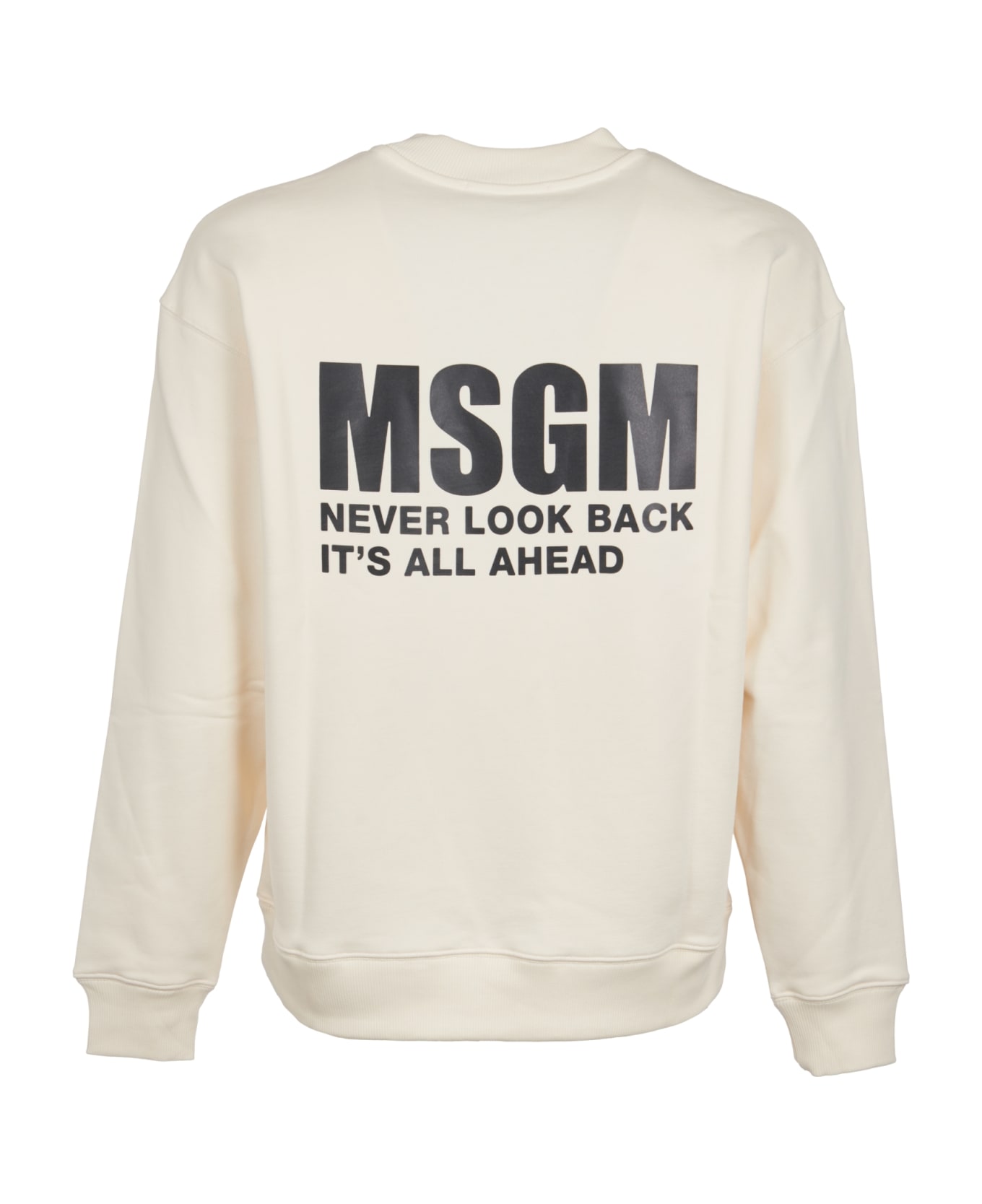 MSGM Rib Trim Crewneck Logo Sweatshirt - Cream