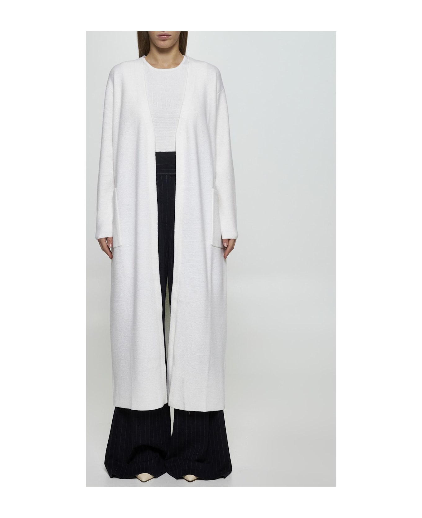 Max Mara Gestro Wool And Cashmere Long Cardigan - WHITE