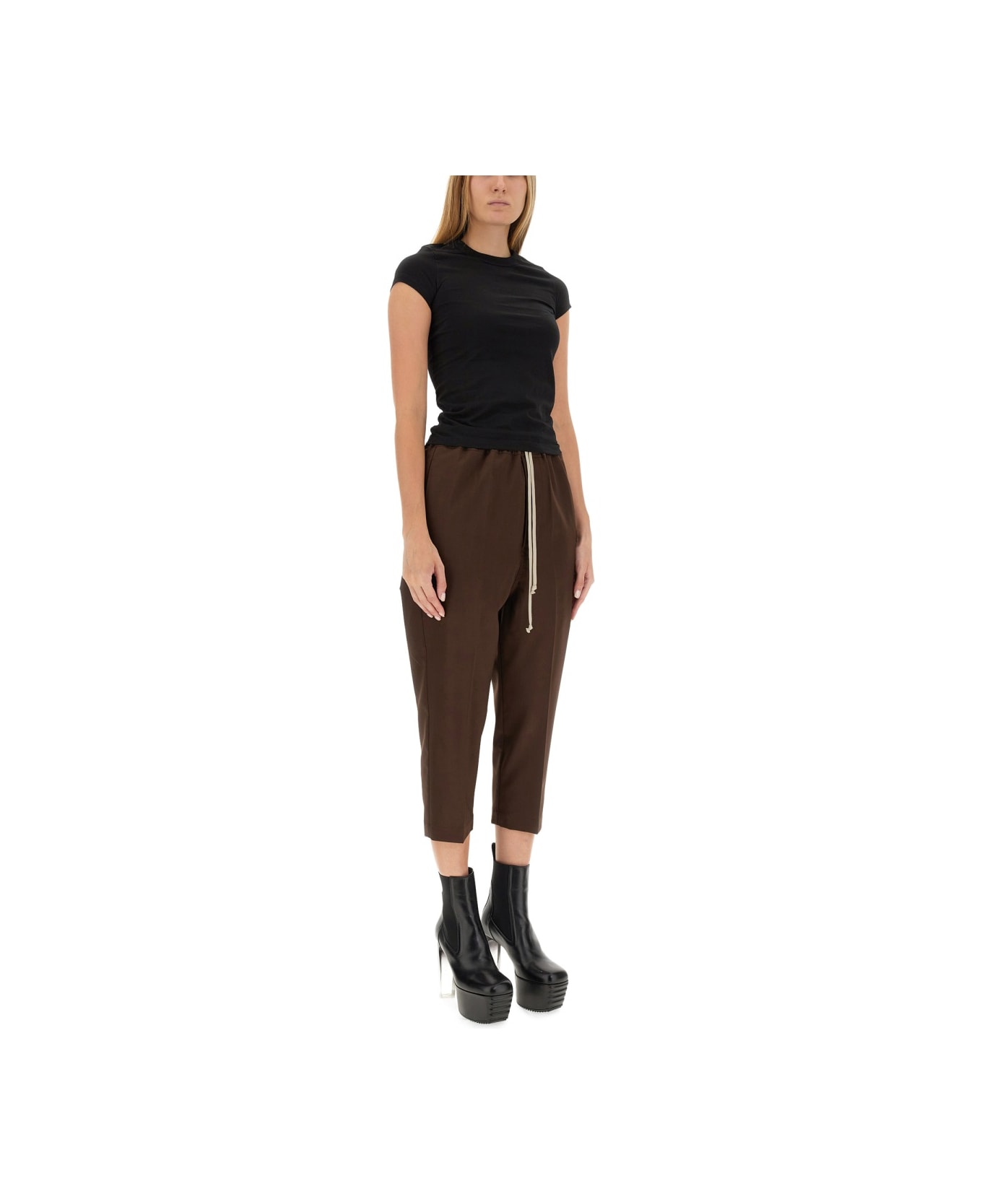 Rick Owens Drawstring Astaires Cropped Pants - BROWN