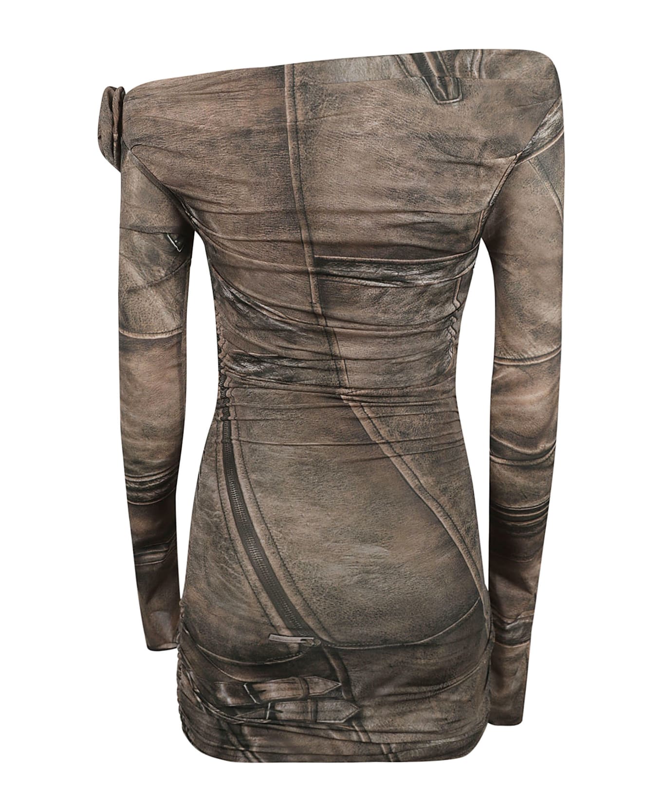 Blumarine Off-shoulder Printed Short Dress - Bronze/Green