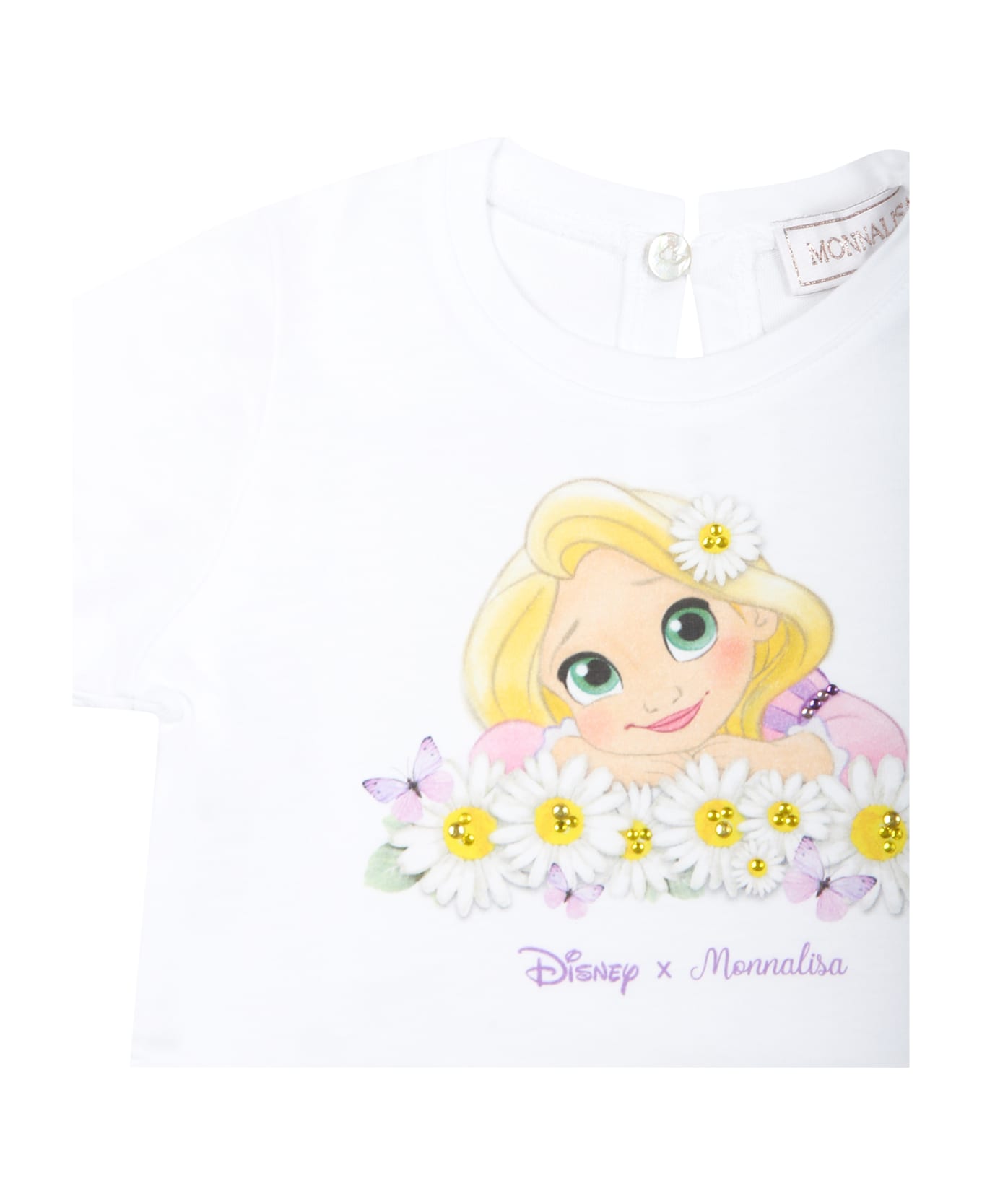 Monnalisa White T-shirt For Baby Girl With Rapunzel Print And Logo - White