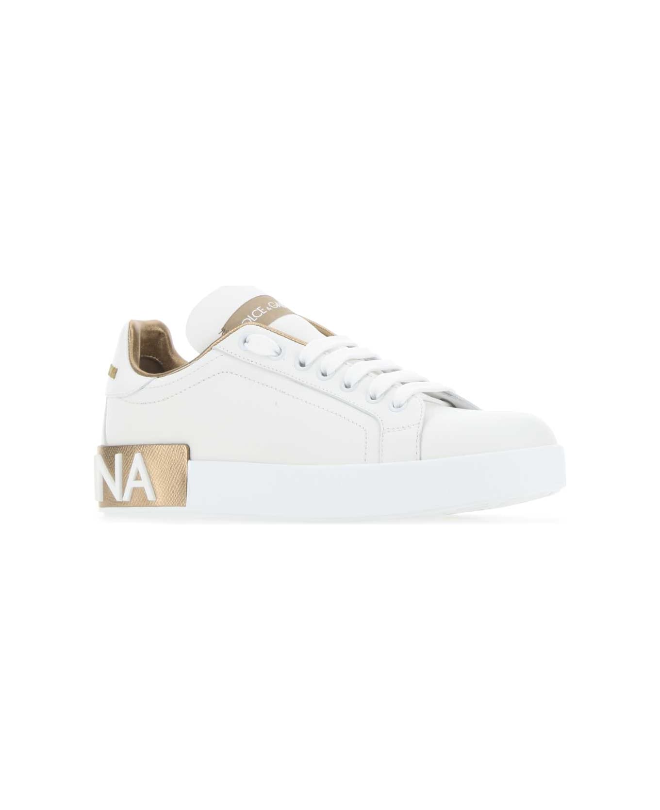 Dolce 
Gabbana White Nappa Leather Portofino Sneakers - OROPOLVERE
