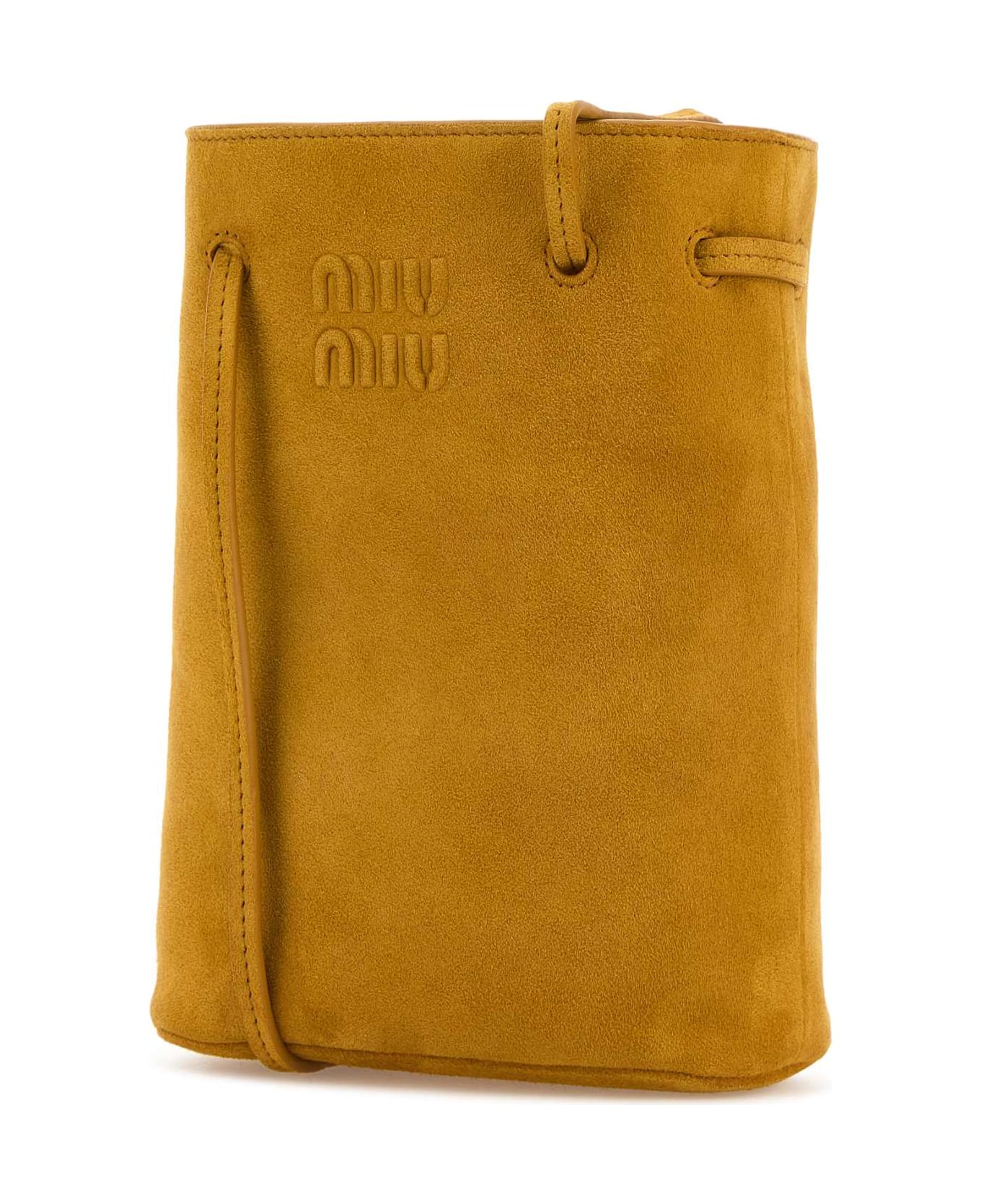 Miu Miu Mustard Suede Crossbody Bag - WHISKY