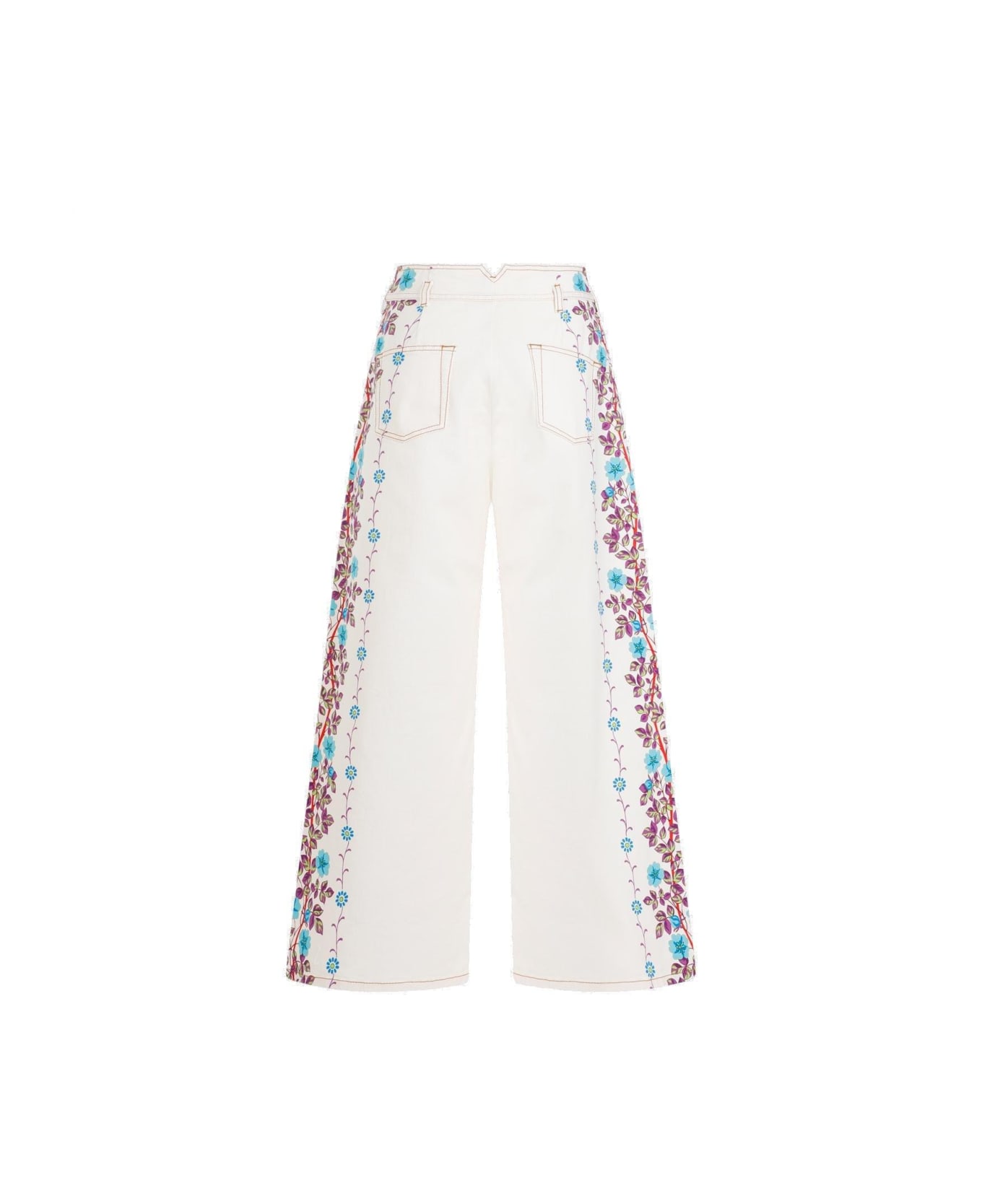 Etro Floral-printed Wide-leg Stretched Jeans - White