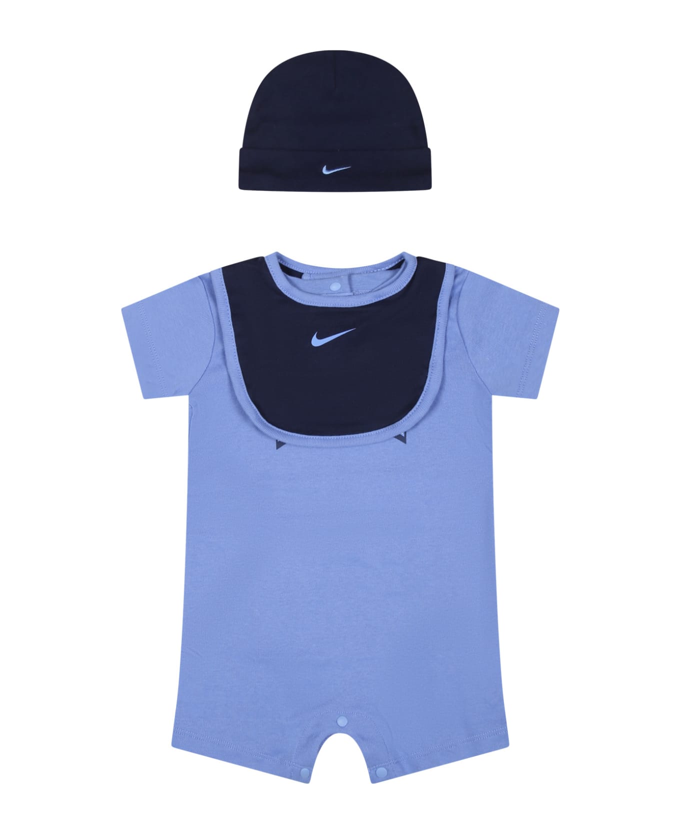 Nike Light Blue Romper Set For Baby Boy With Logo - Light Blue ボディスーツ＆セットアップ