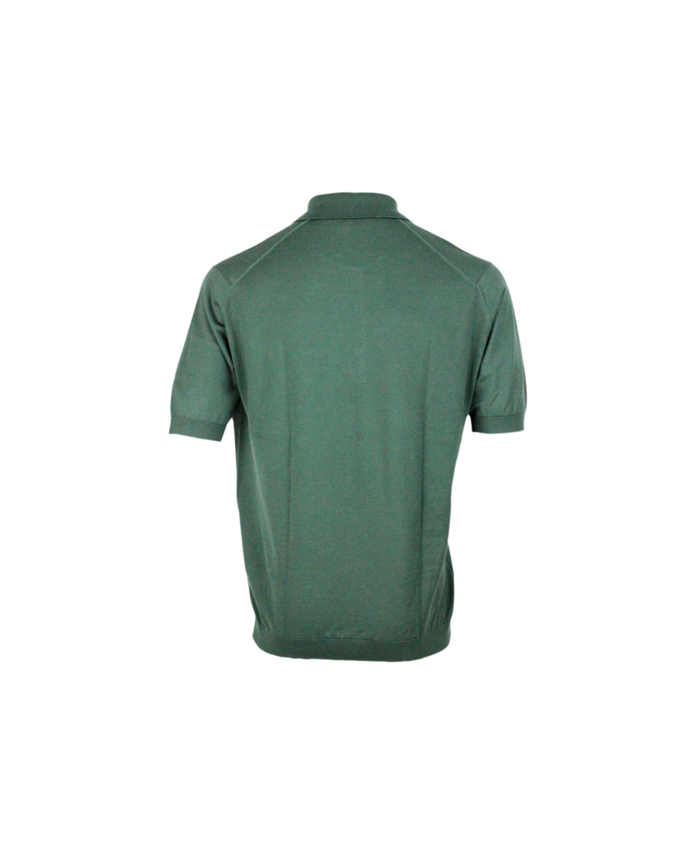 John Smedley Short-sleeved Polo Shirt In Extra-fine Cotton Thread With Three Buttons - Green