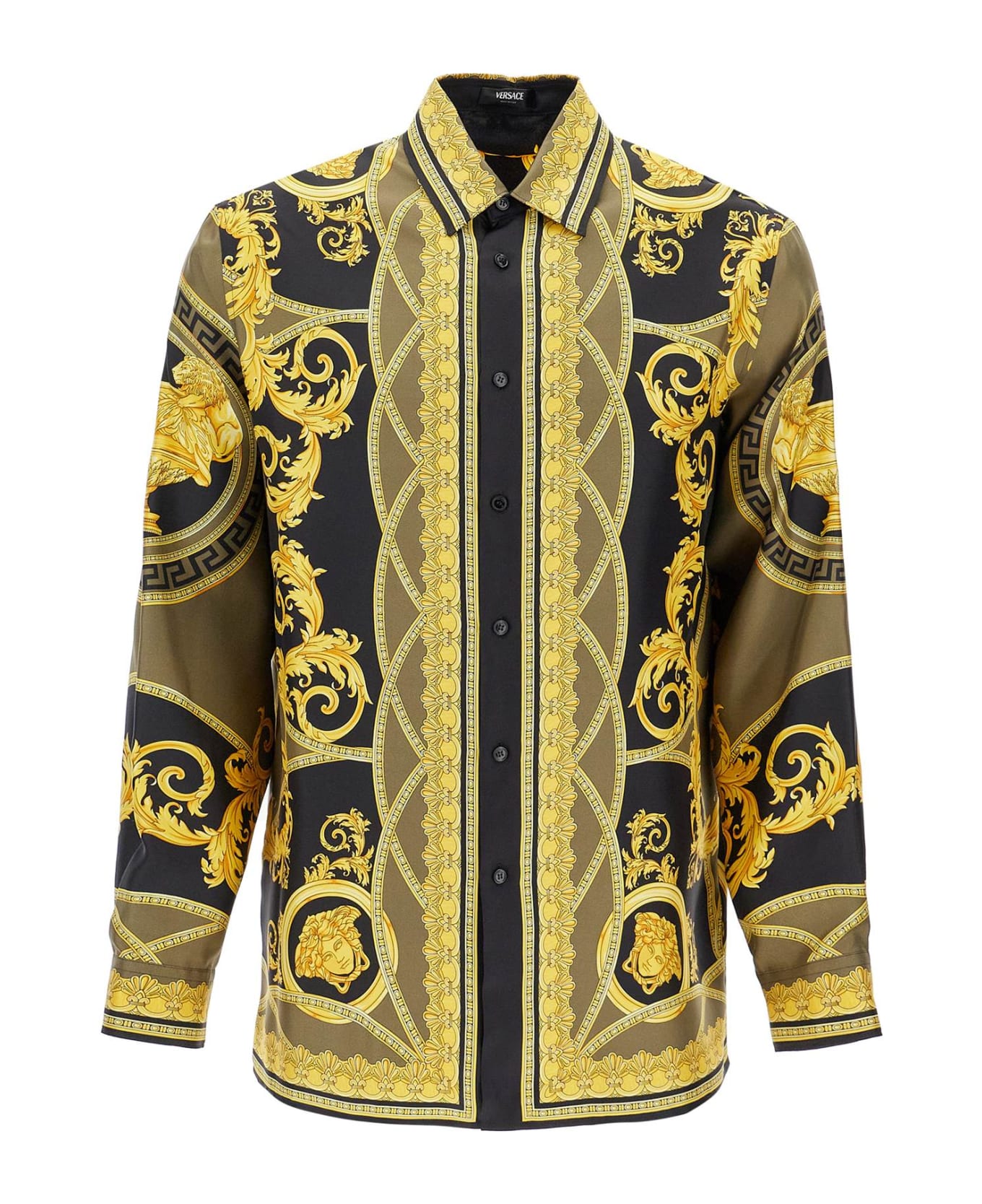 Versace Camicia In Seta The Cup Of The Gods - BLACKDARKOLIVEGOLD