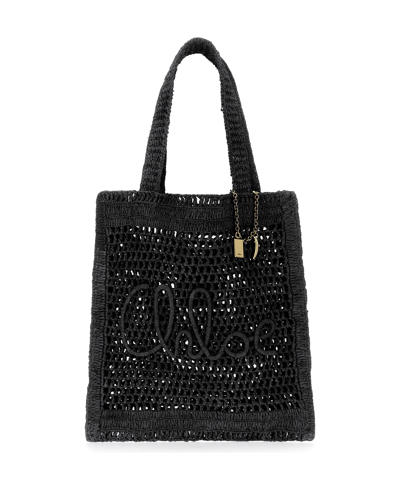 Chloé Black Raffia Summer Banana Shoulder Bag - BLACK
