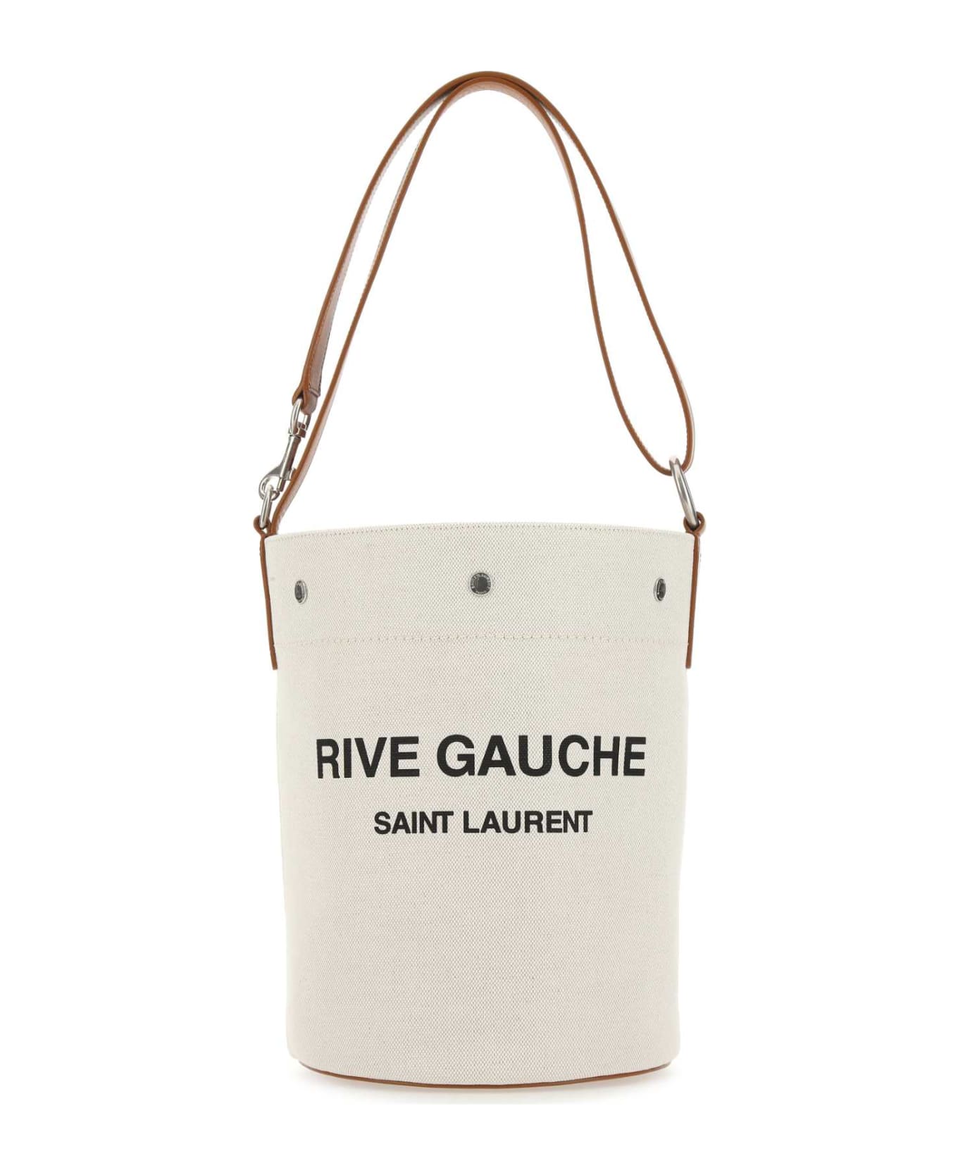 Saint Laurent Two-tone Canvas And Leather Medium Rive Gauche Bucket Bag - 9053