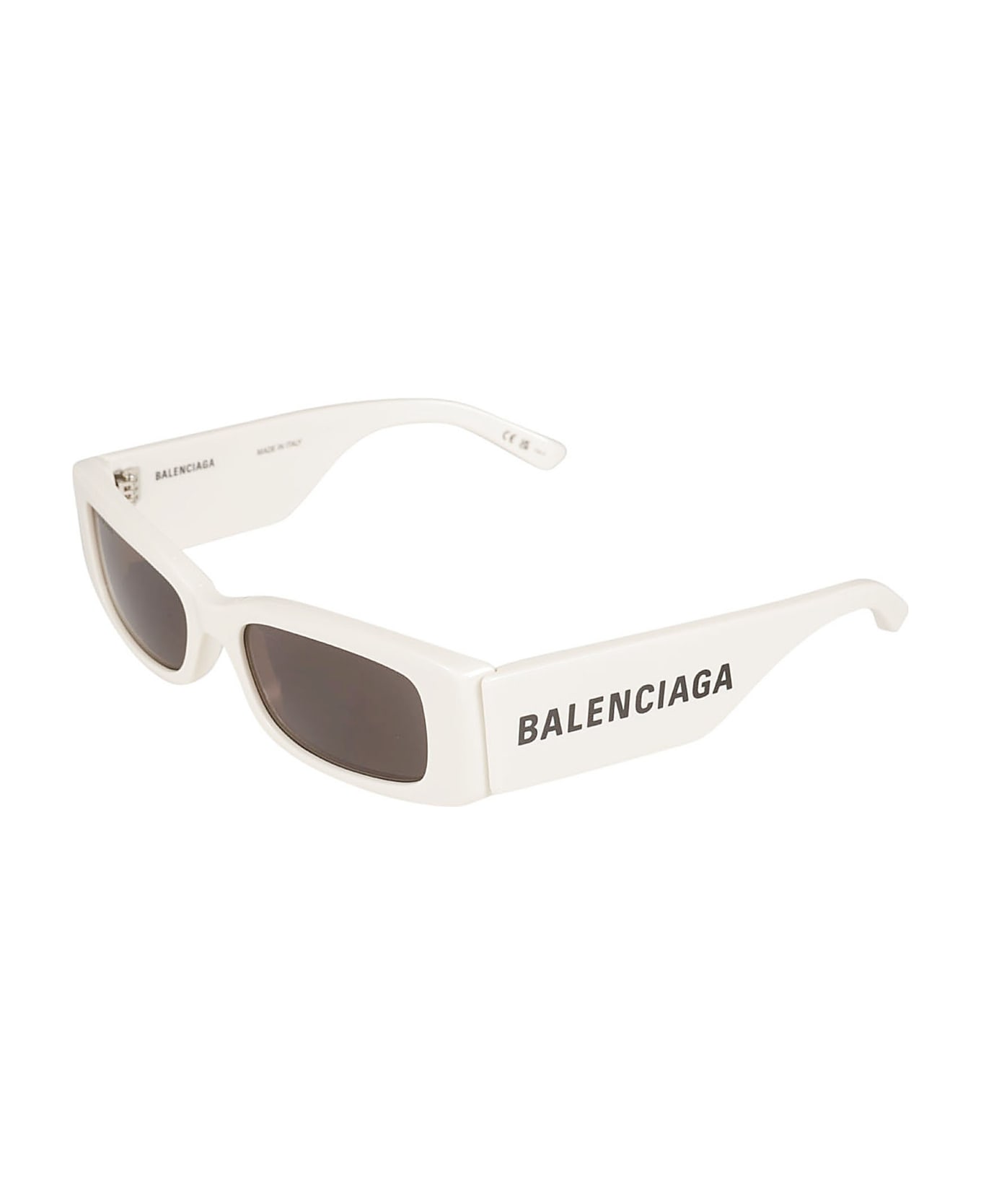 Balenciaga Eyewear Logo Sided Rectangular Frame Sunglasses - White/Grey
