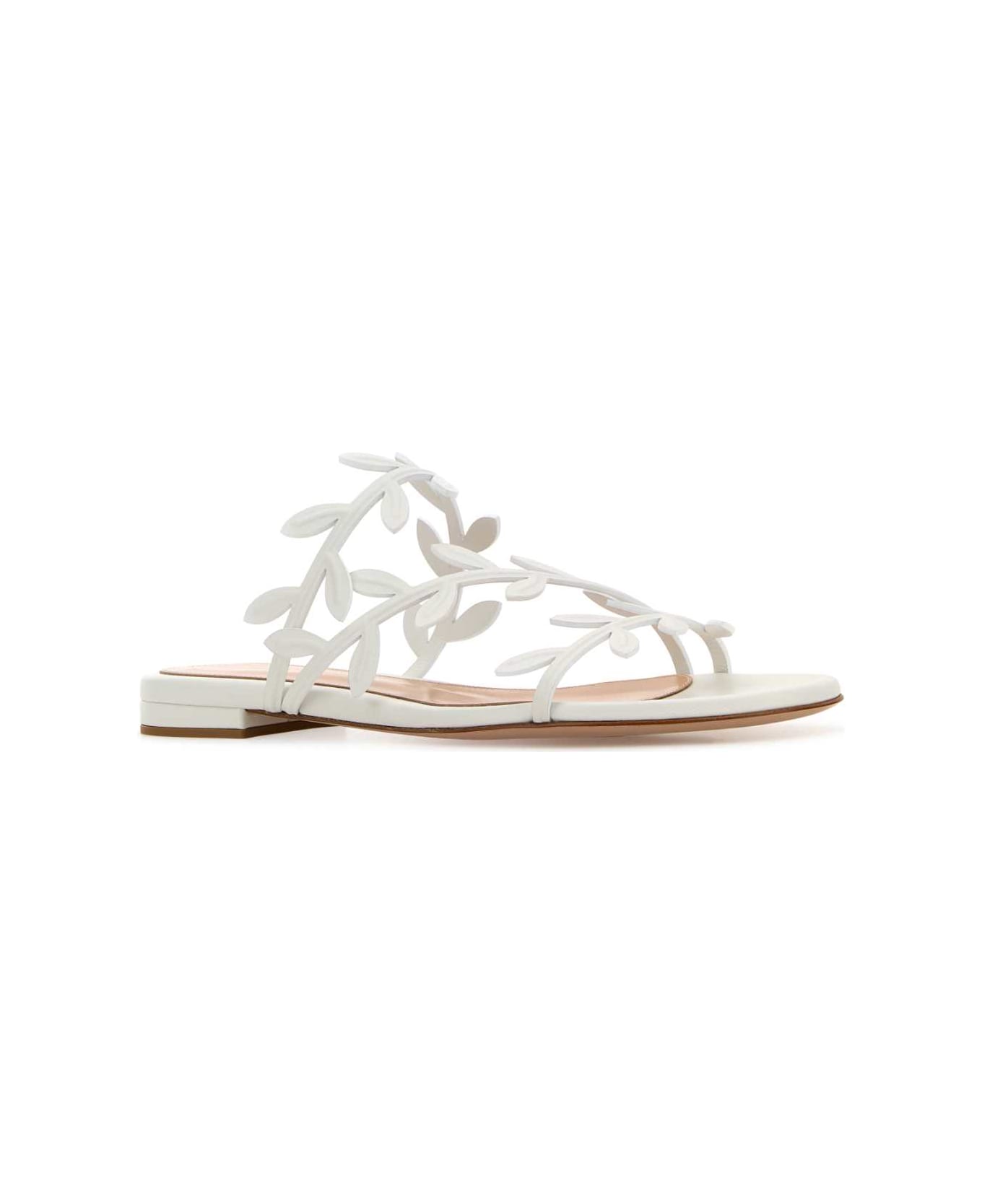 Gianvito Rossi White Nappa Leather Flavia Slippers - WHITEBIAN