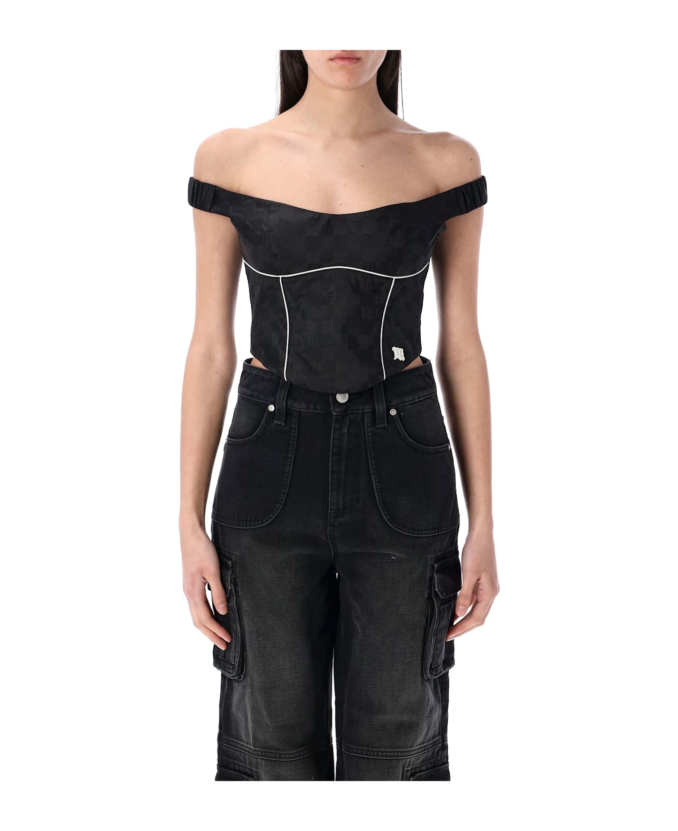MISBHV Monogram Nylon Corset Top - BLACK