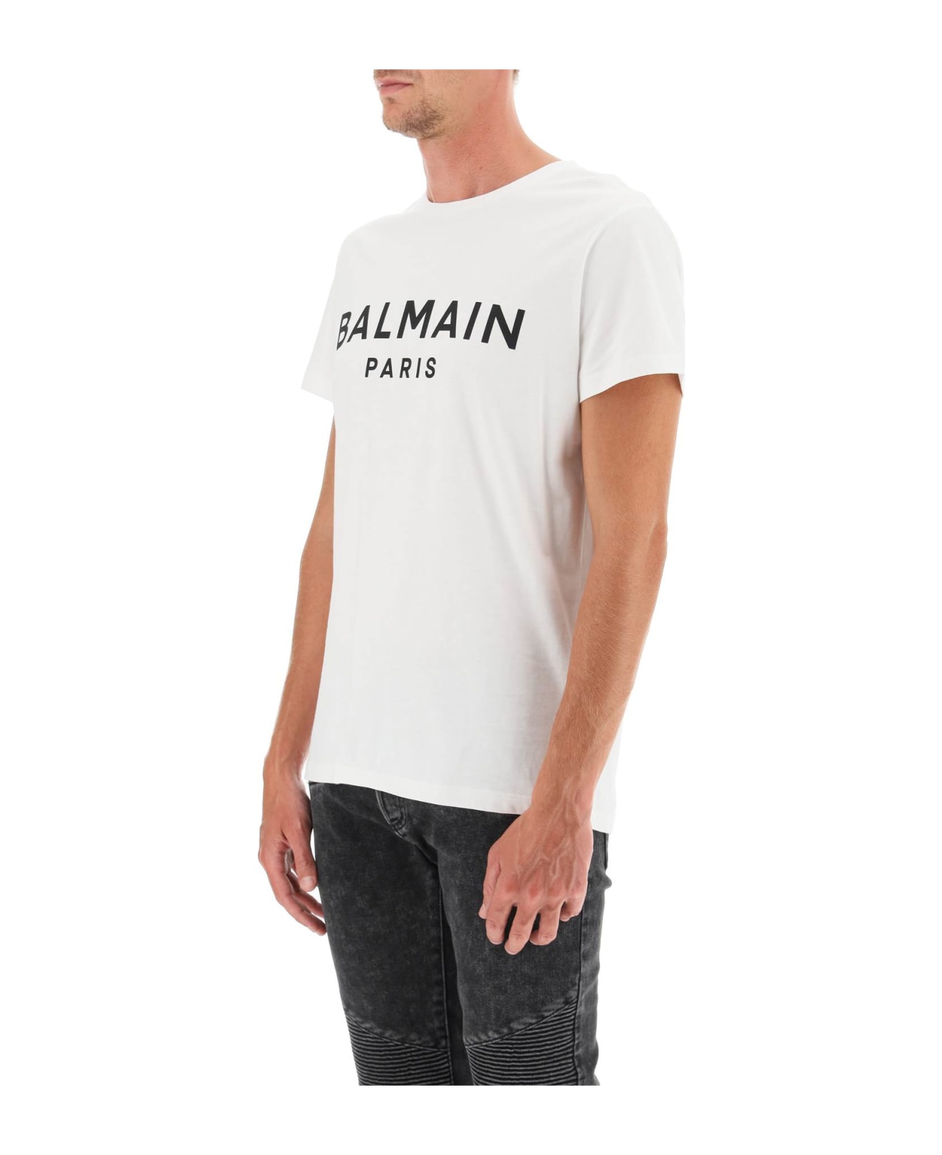 Balmain Logo Print T-shirt - BLANC/NOIR