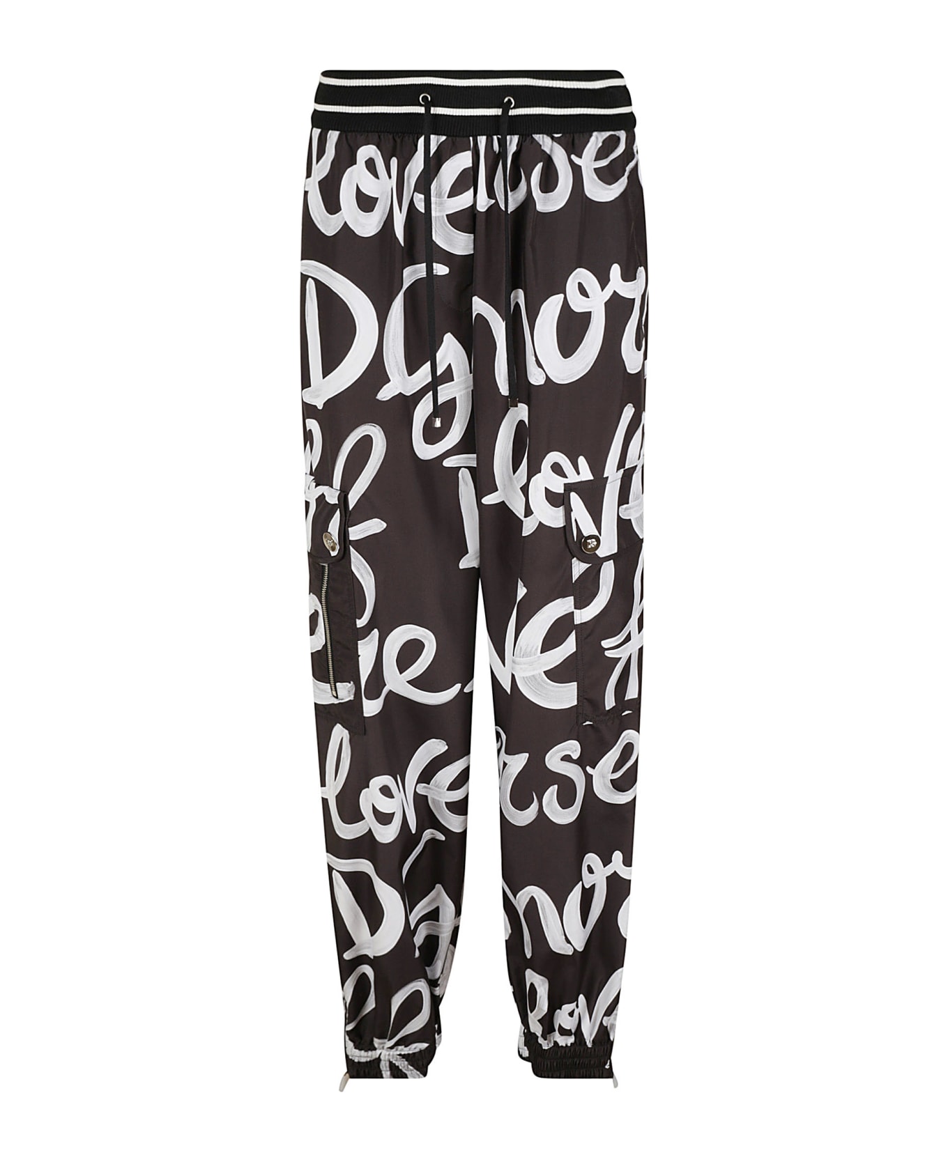 Dolce & Gabbana Striped Drawstring Waist Quoted Track Pants - White/Black