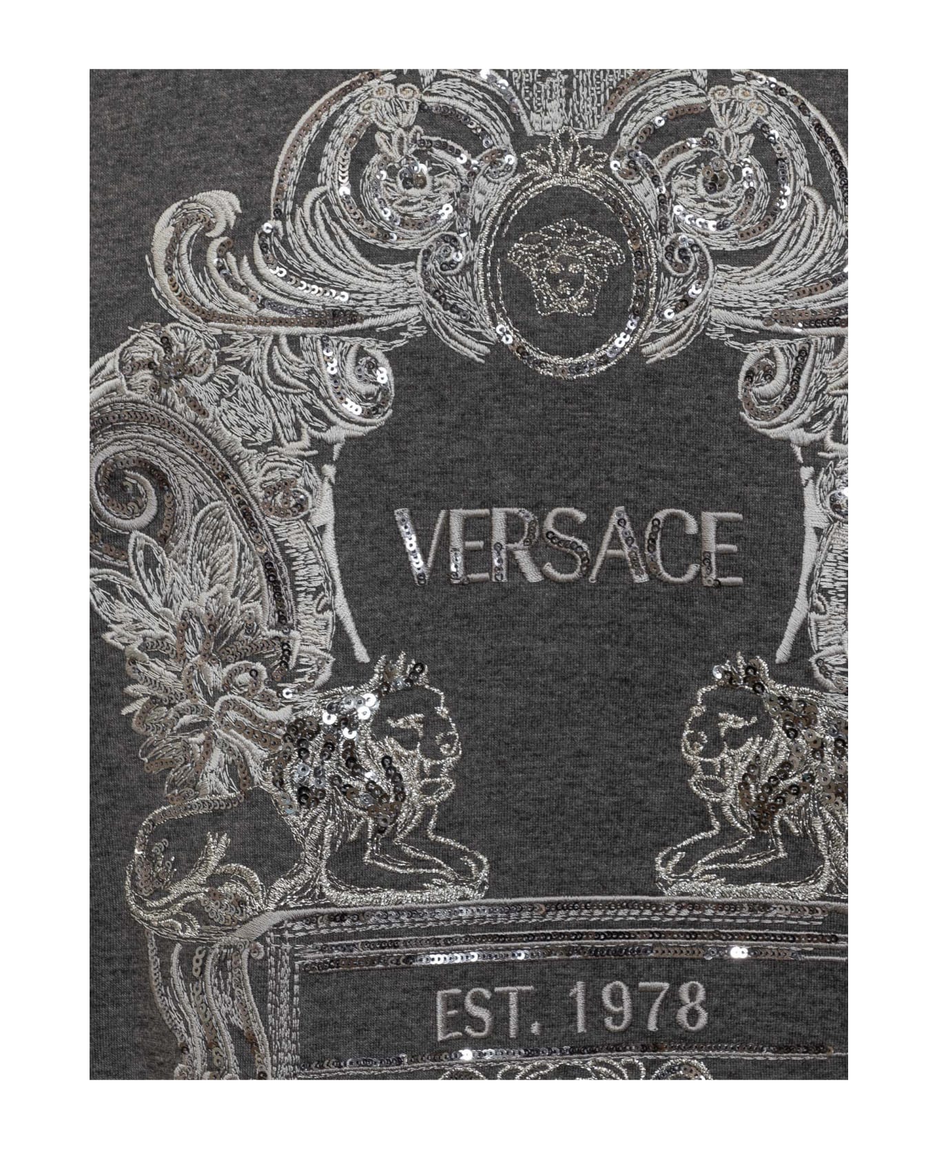 Versace Cartouche Sequins T-shirt - GRIGIO SCURO MELANGE