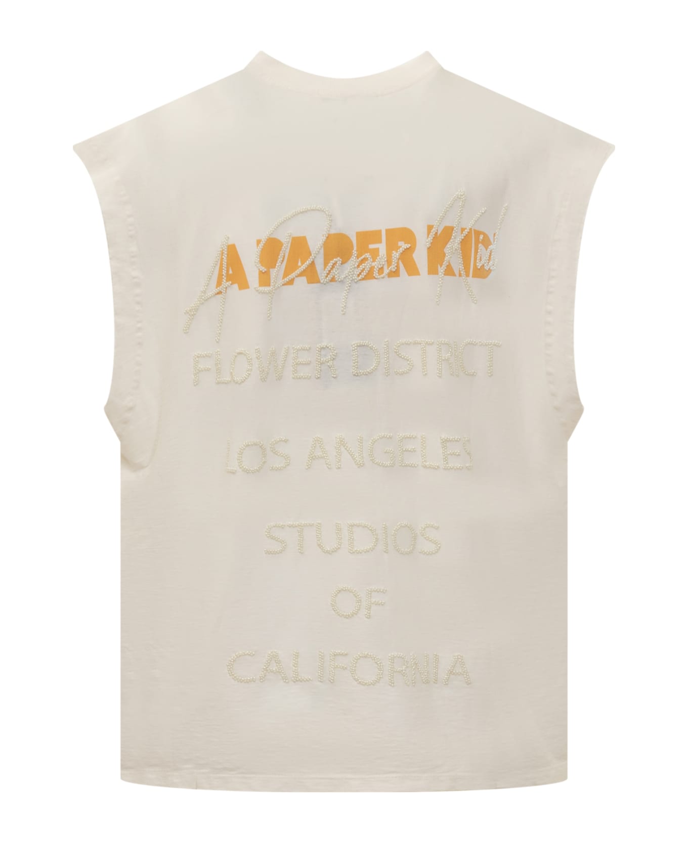 A Paper Kid Tank Top With Logo Embroidery And Beads - CREMA/CREAM