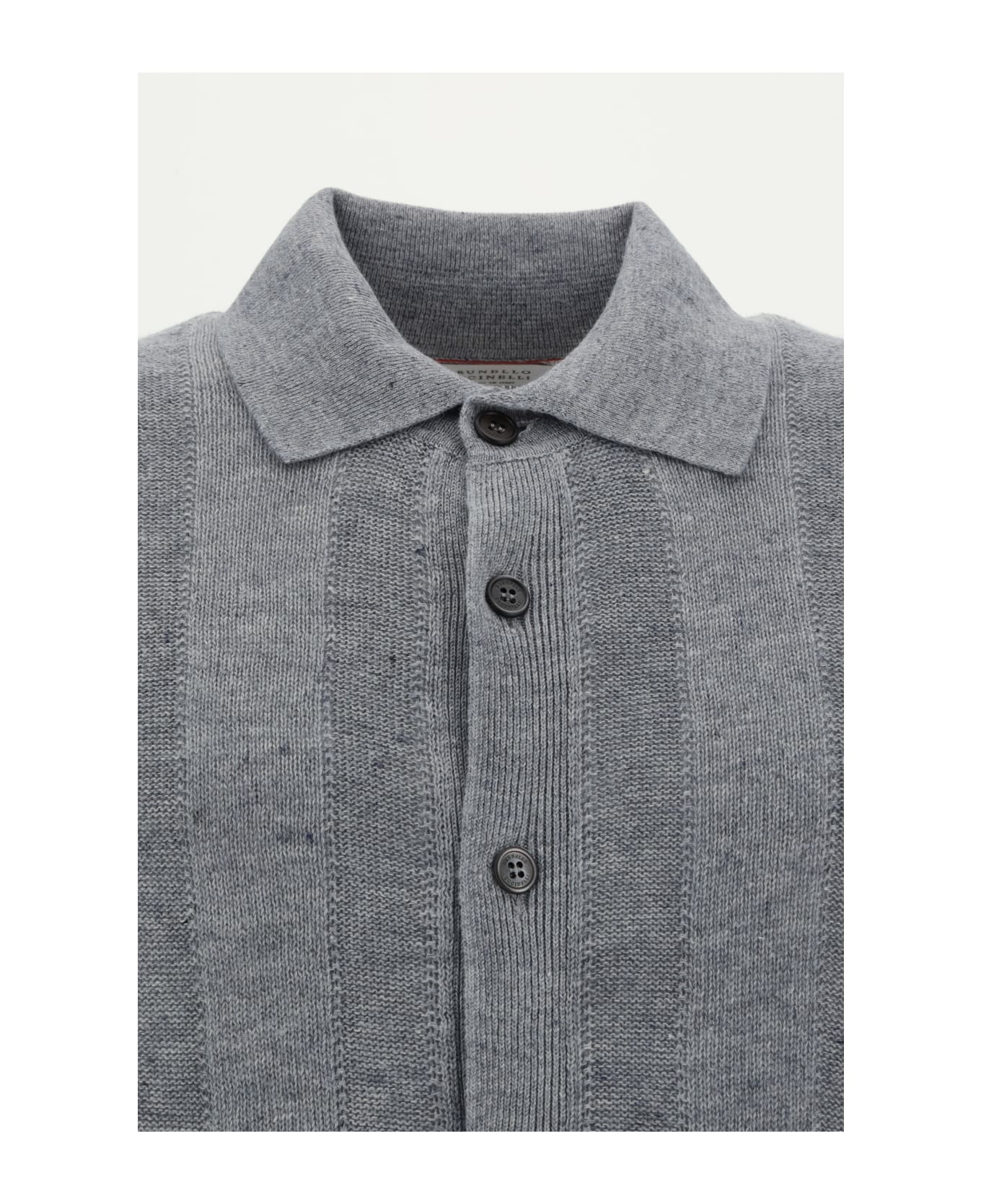 Brunello Cucinelli Button-up Knitted Polo Shirt - Grigio Medio