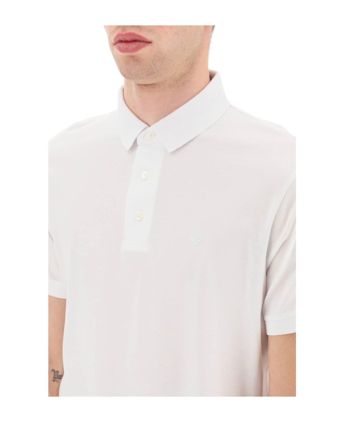 Emporio Armani Lyocell And Cotton Polo Shirt With Micro Logo Emporio Armani - BIANCO OTTICO (White)