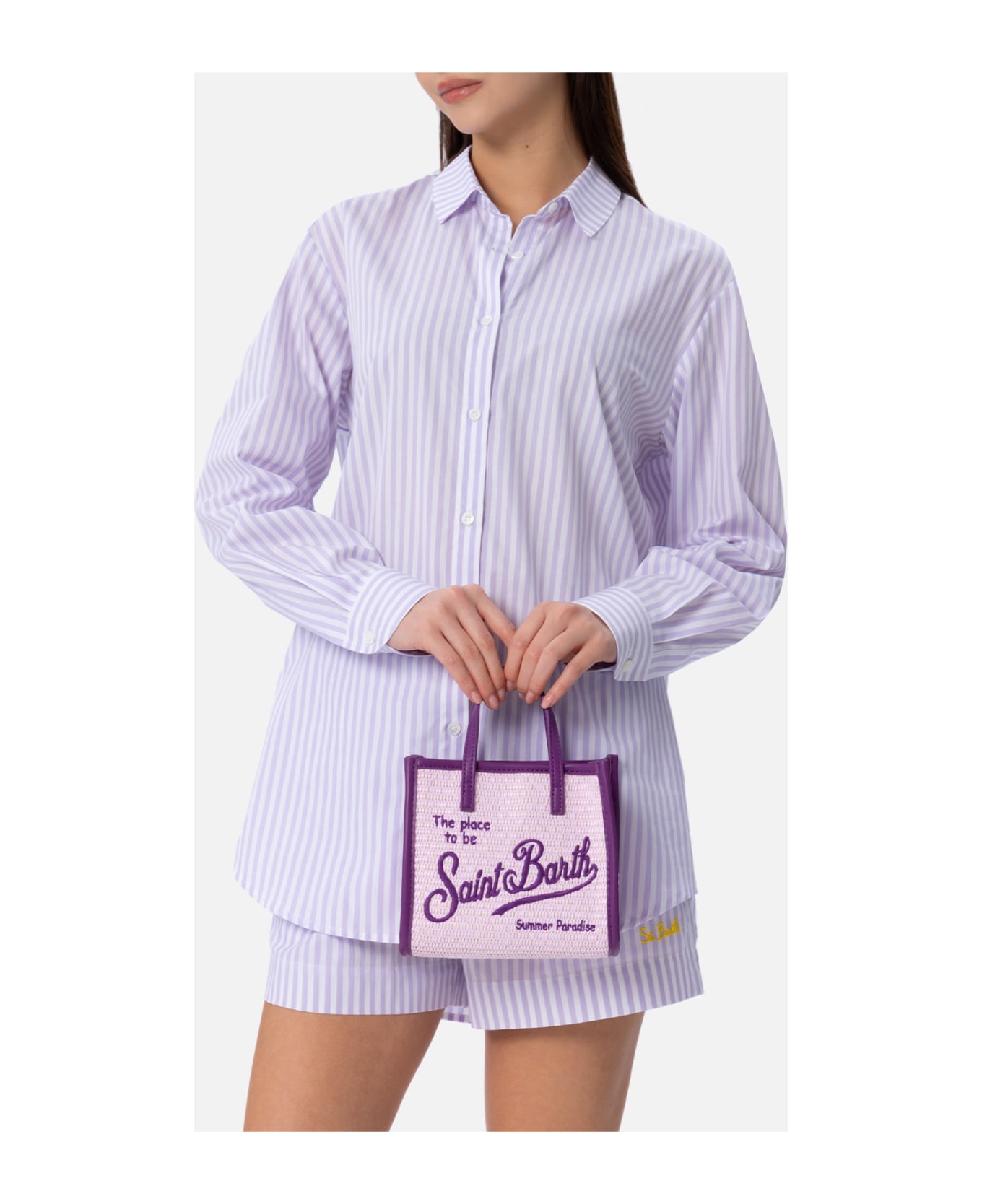 MC2 Saint Barth Lilac Mini Vivian Straw Handbag - PINK