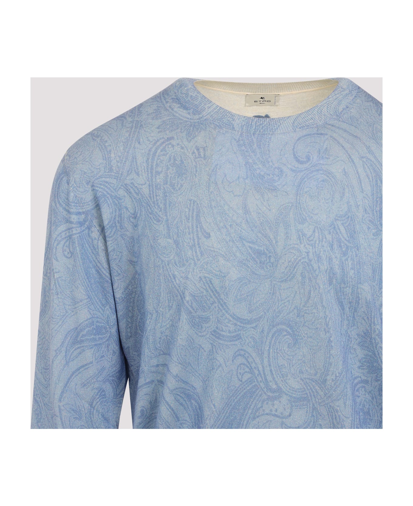 Etro Knitted C-neck Pullover - Print On Pale Blue Base