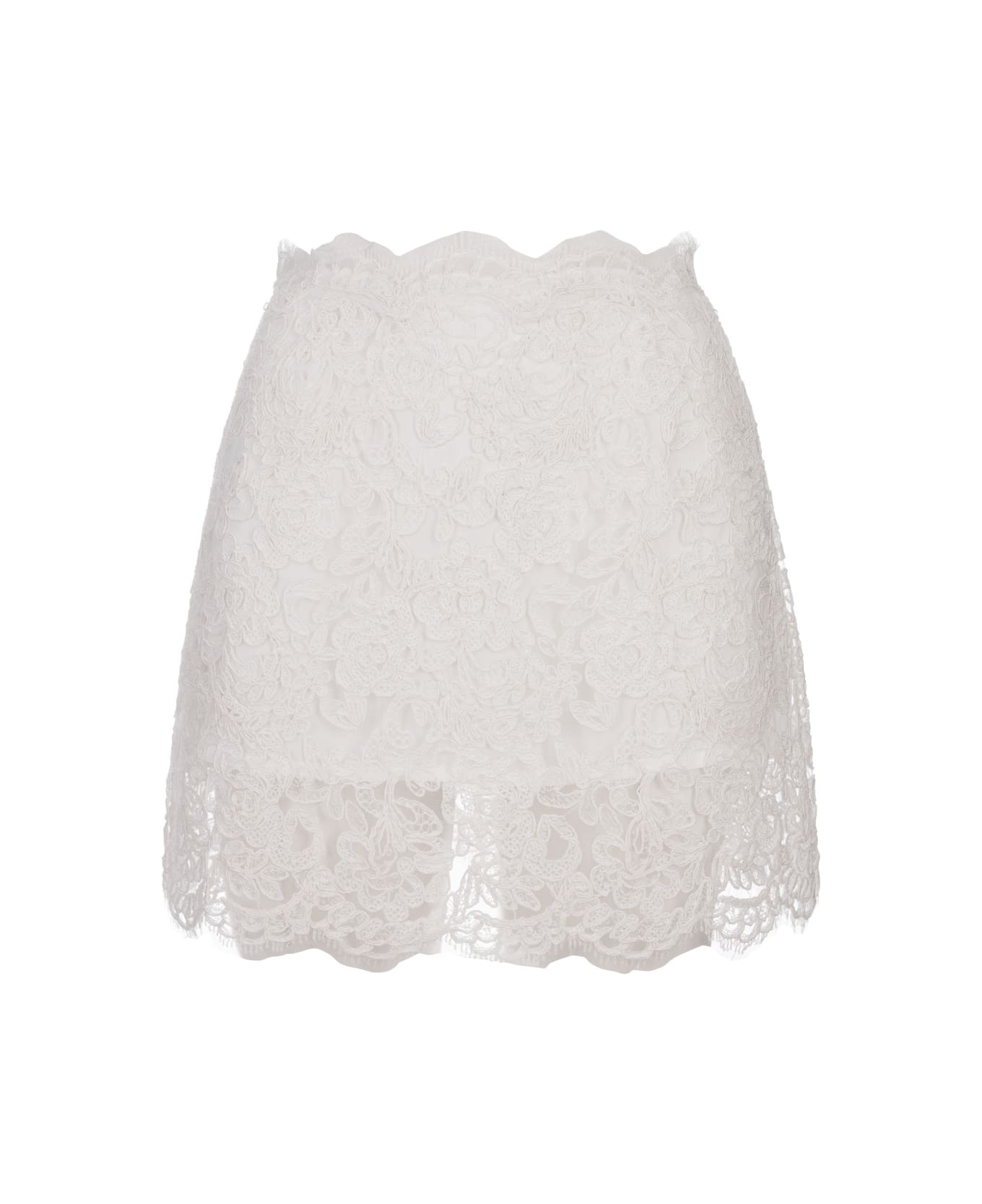 Ermanno Scervino White Floral Lace Mini Skirt - White スカート