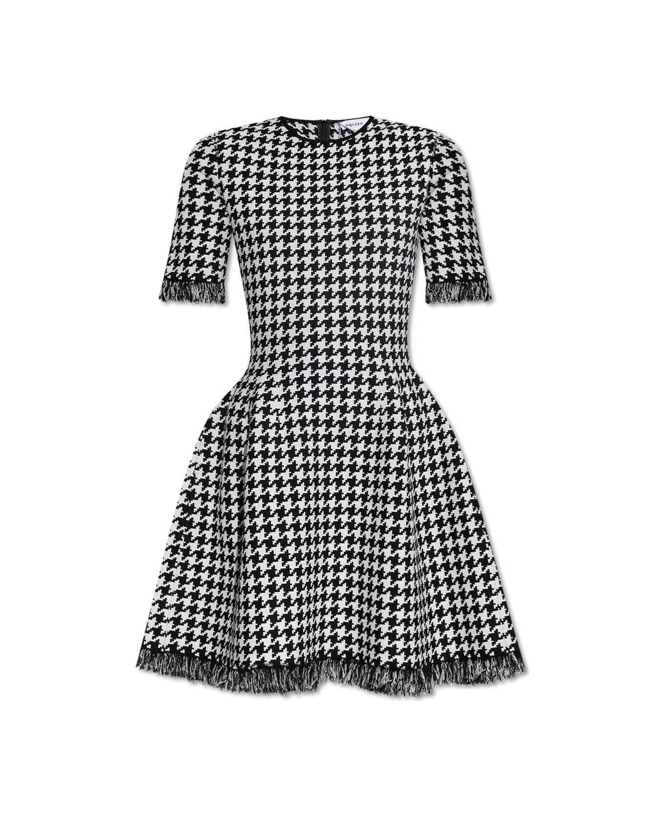 Houndstooth Frayed-edge Mini Dress - Thumbnail 2