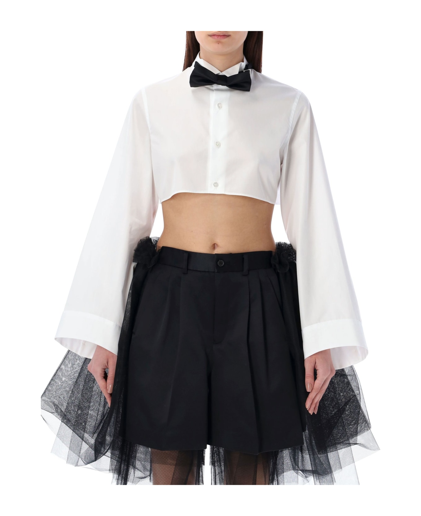 Noir Kei Ninomiya Cropped Shirt - WHITE BLACK