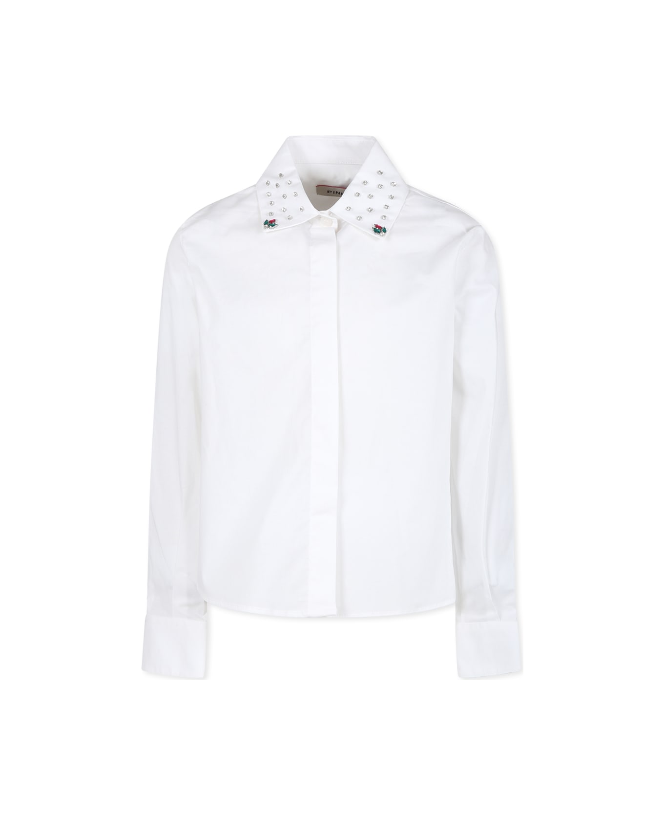 Pinko White Shirt For Girl With Crystals - White
