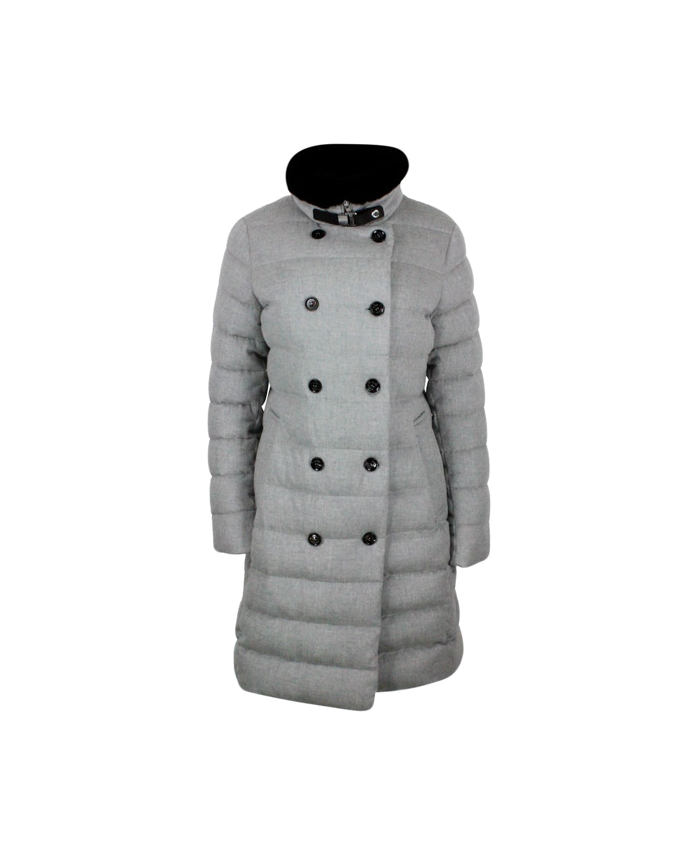 Moorer Double-breasted Down Coat Made Of Wool And Cashmere Padded With Soft Goose Down. - Grey