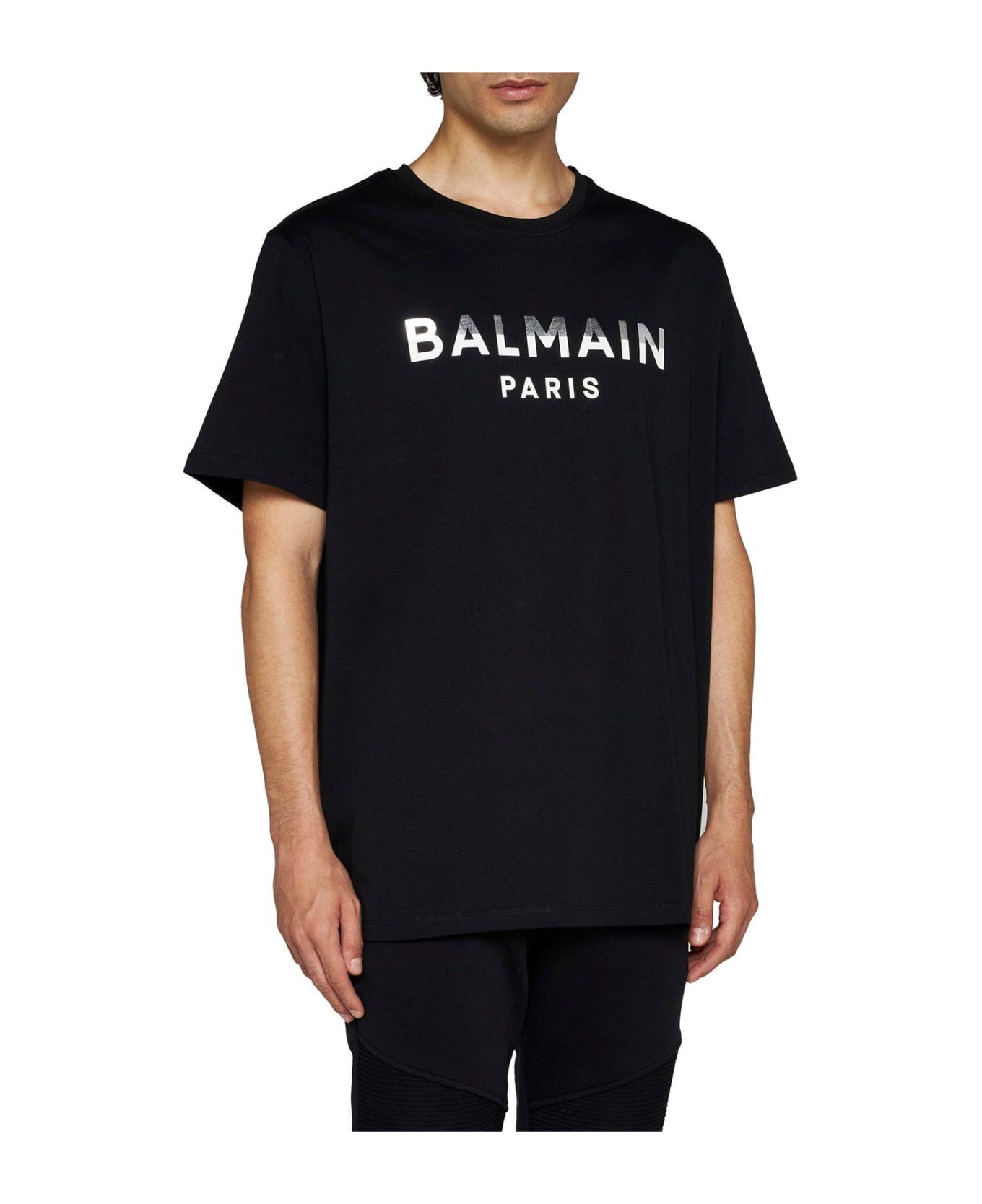 Balmain Logo Printed Crewneck T-shirt - Noir/argent シャツ