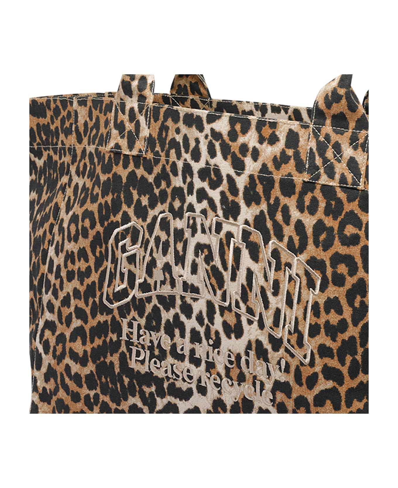 Ganni Xxl Leopard Tote Bag - Brown