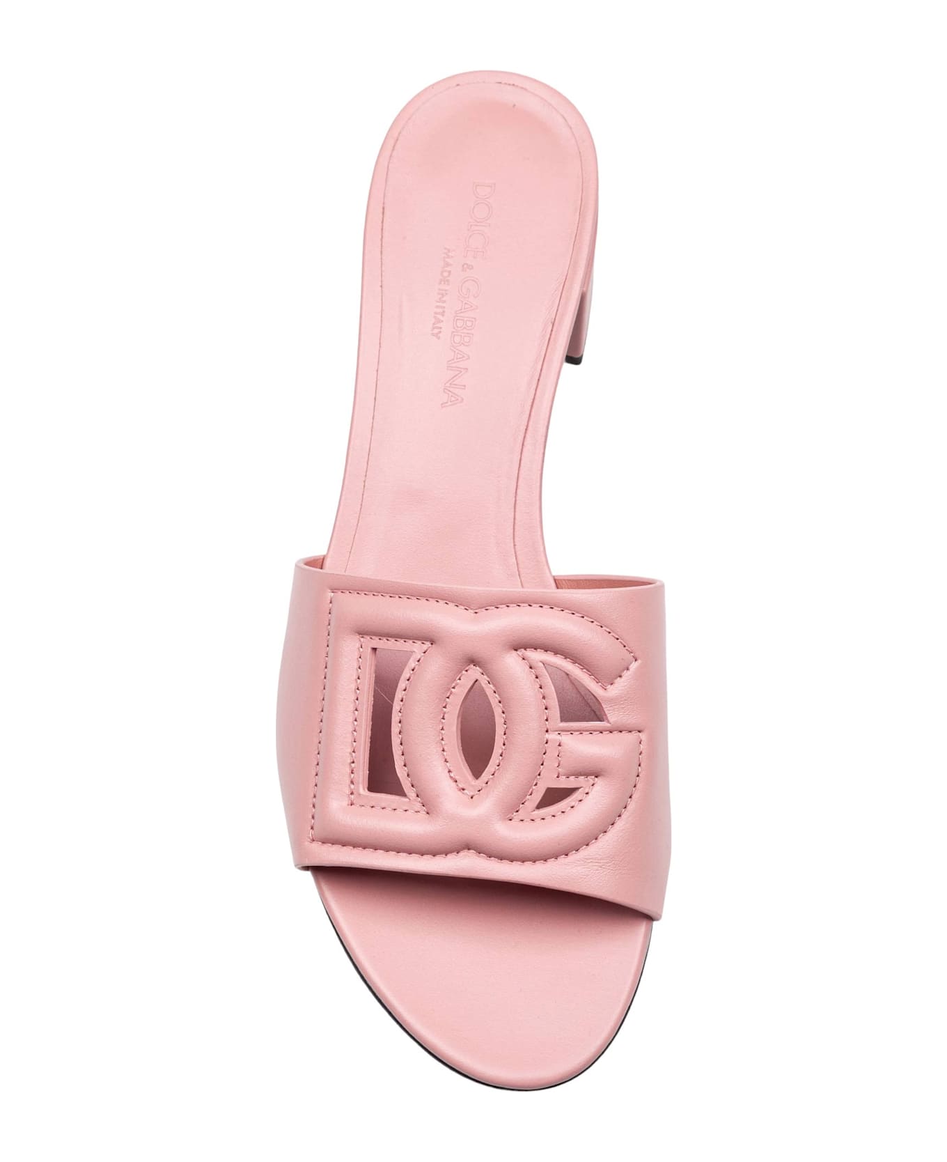 Dolce & Gabbana Pink Leather Mule With Dg Logo - PINK