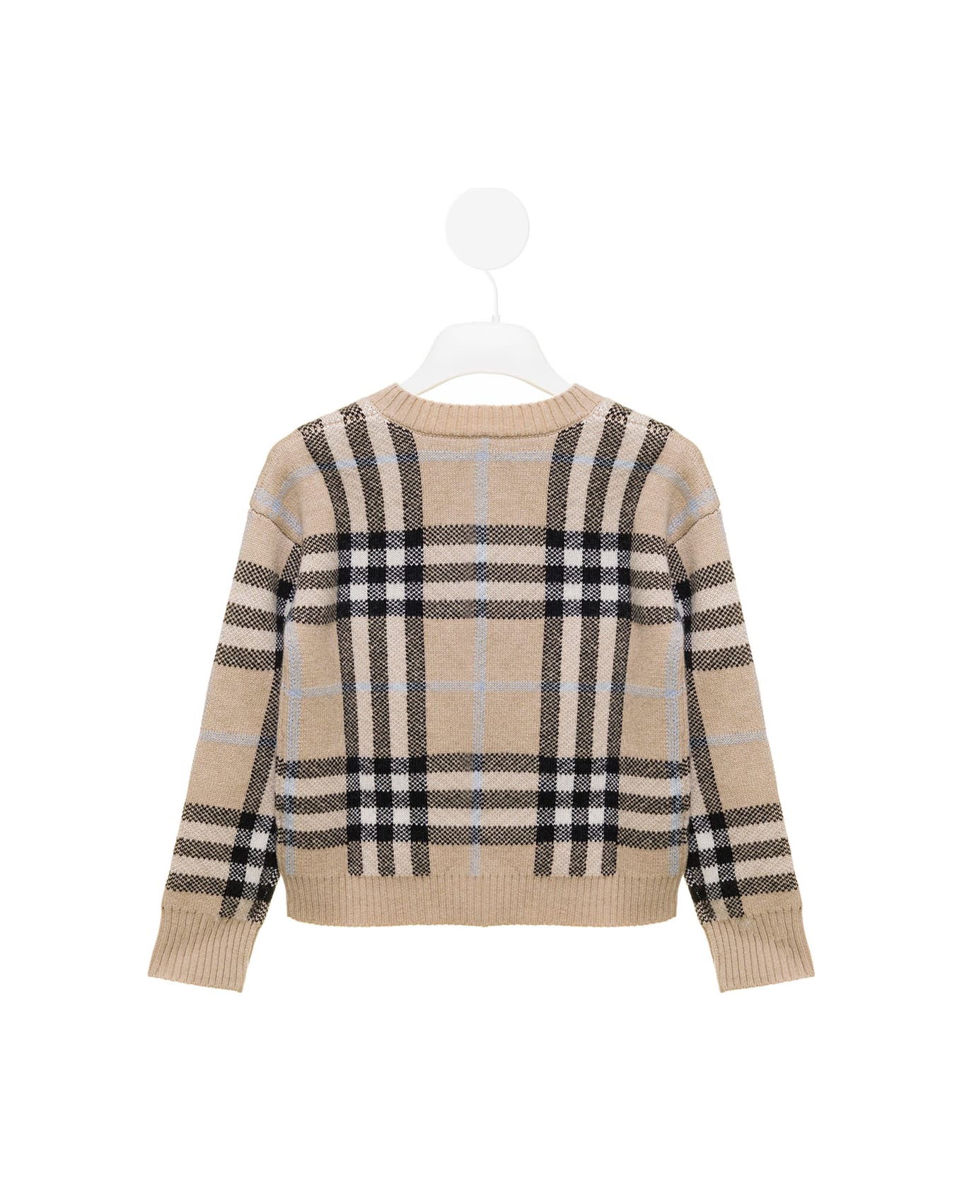 Burberry Beige Wool And Cachemire Cardigan With Vintage Check Motif Girl Burberry Kids - Beige