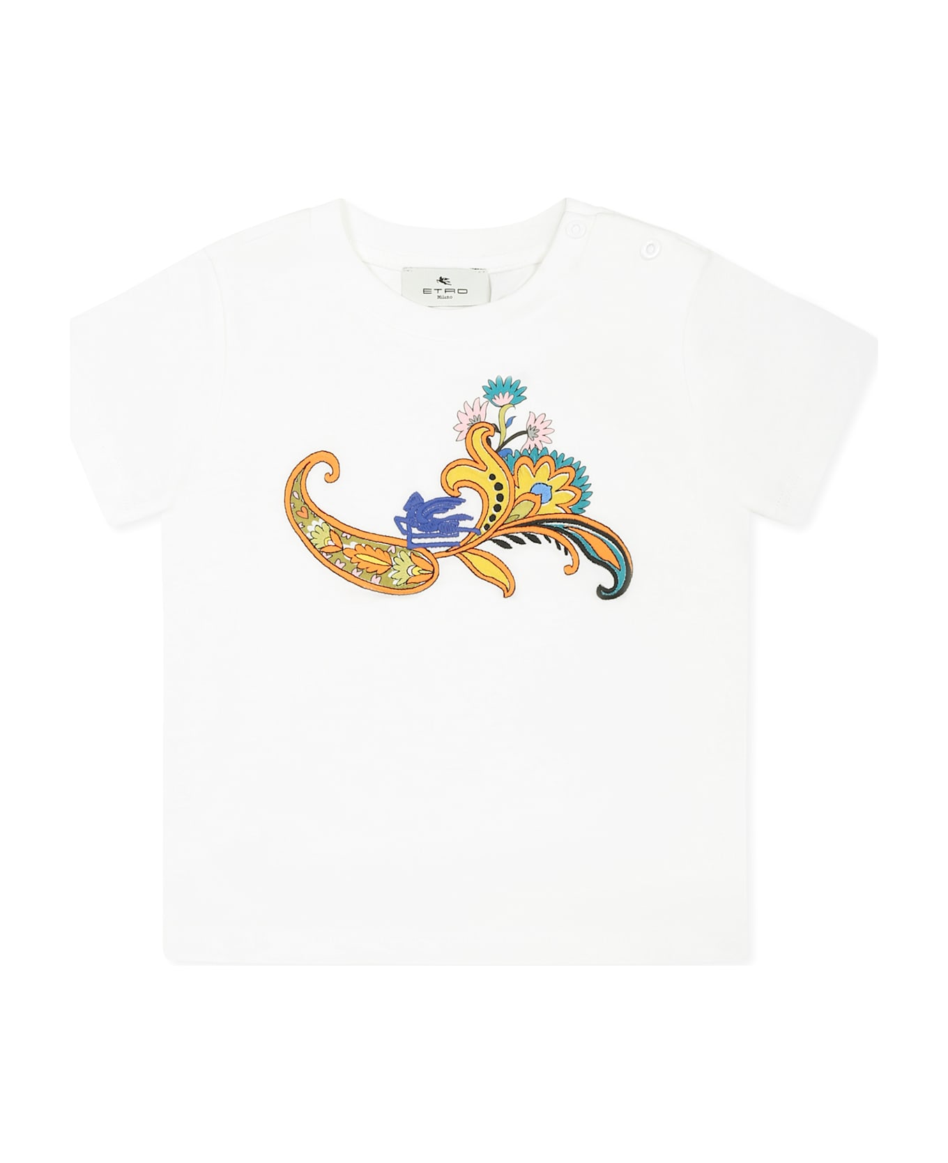 Etro White T-shirt For Baby Girl With Floral Motif - White