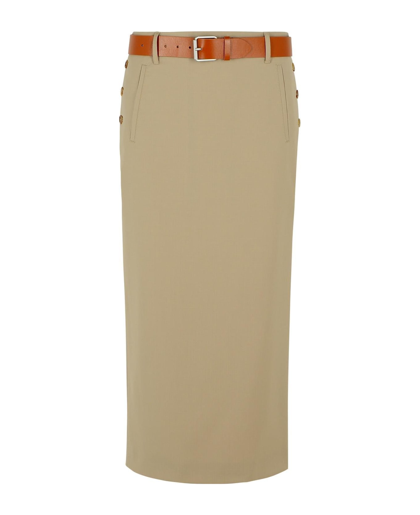Moschino Belted Buckle Detailed Midi Skirt - Beige