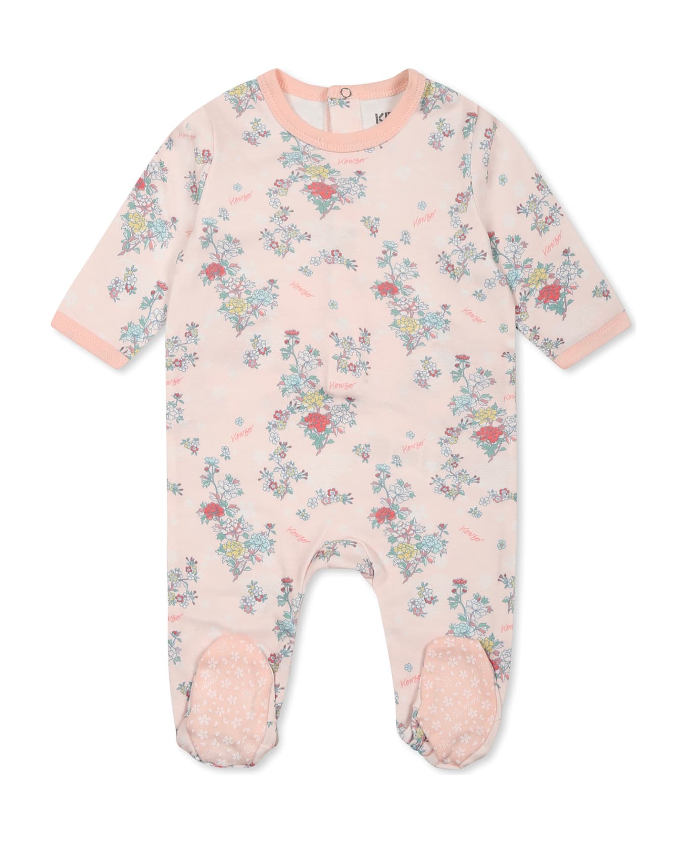 Kenzo Kids Pink Babygrow Set For Baby Girl With Floral Print - Pink