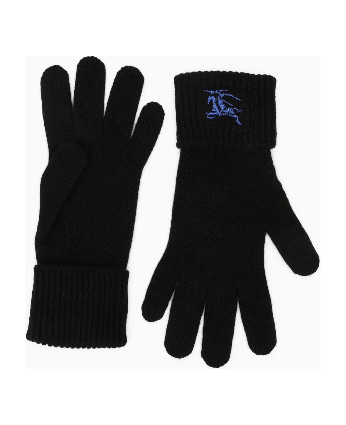 Burberry Black Cashmere Gloves With Logo - BLACK