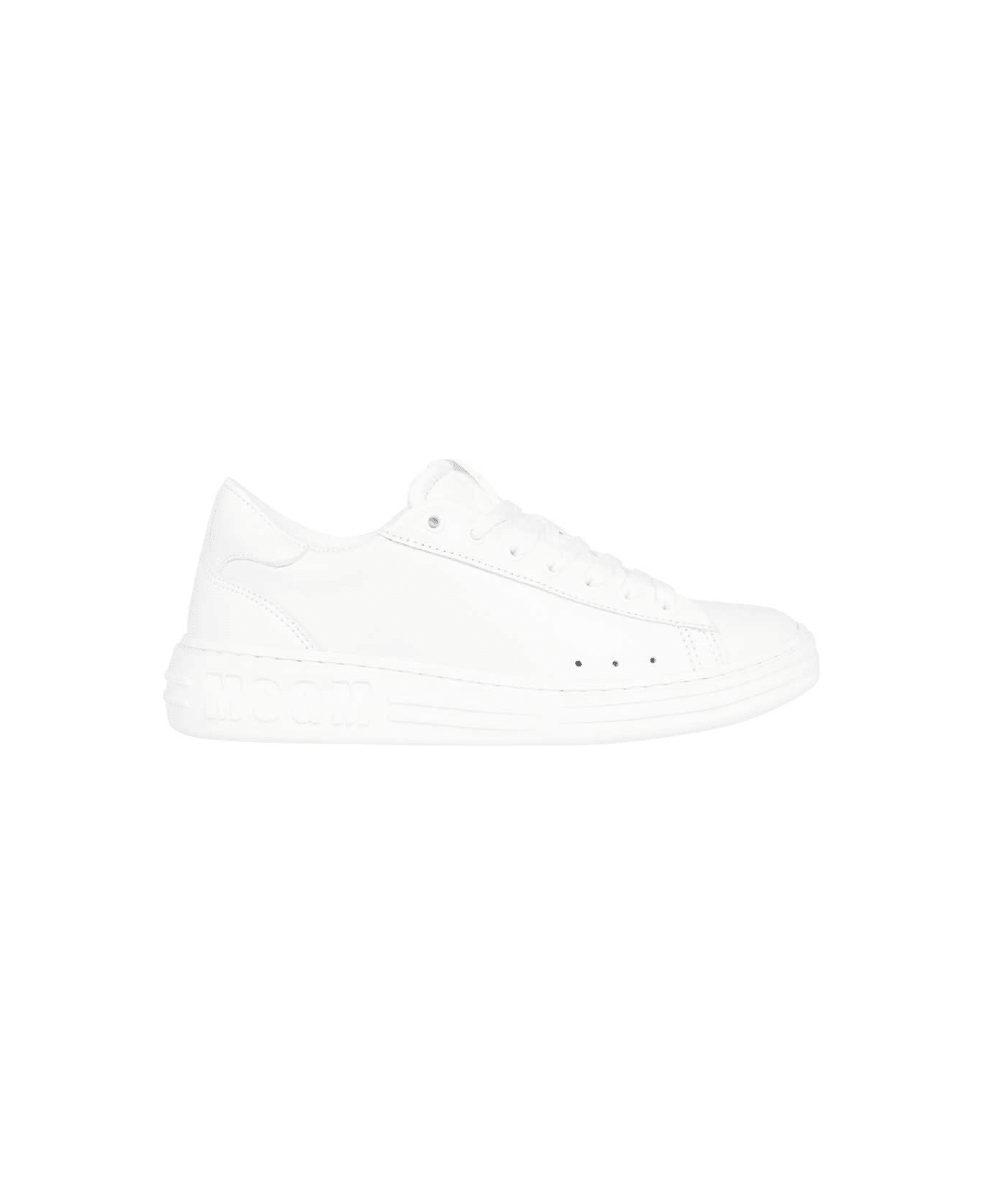 MSGM Logo Detail Leather Sneakers - White