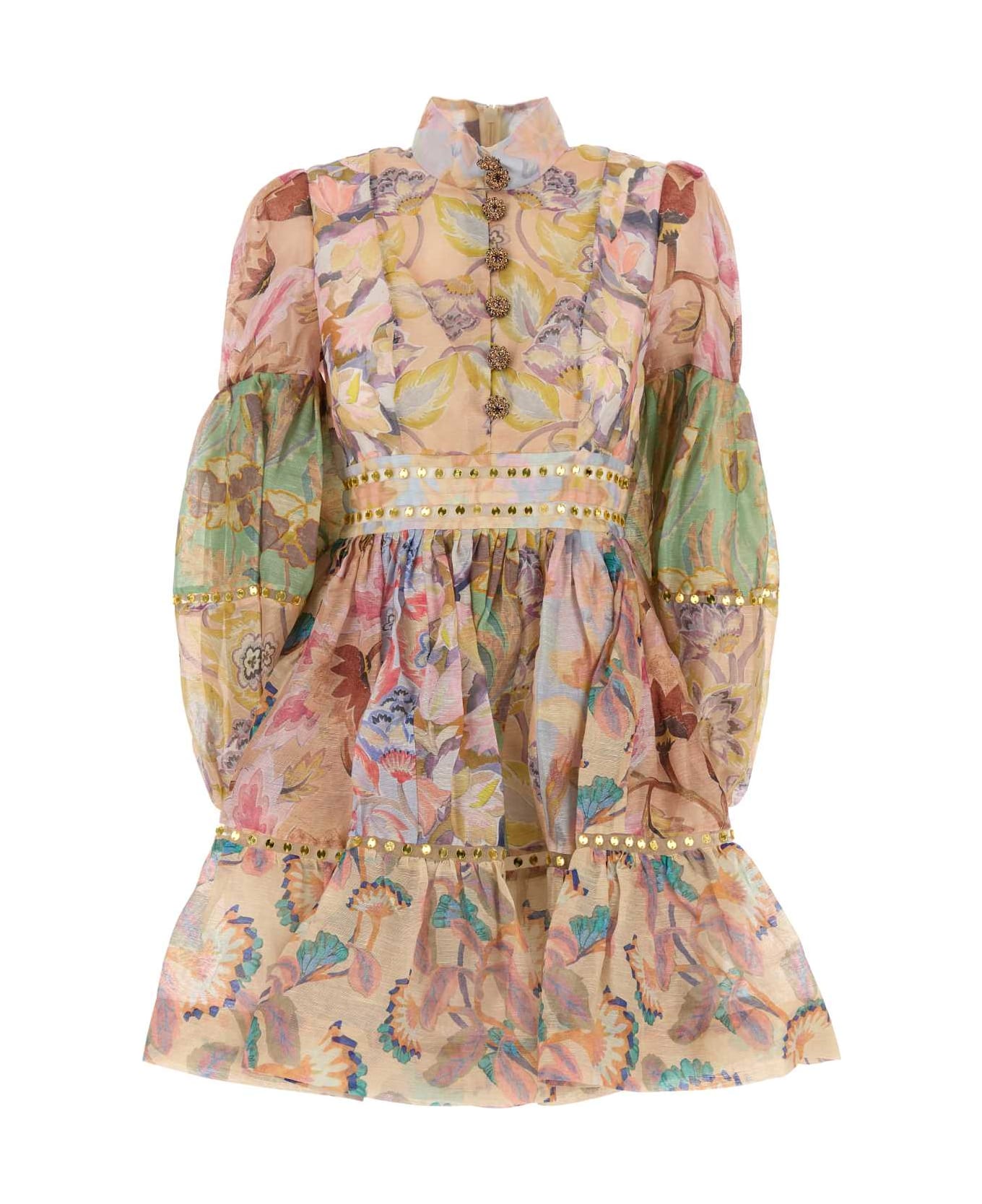 Zimmermann Printed Linen Blend Illustration Mirror Dress - SPLICEDFLORAL