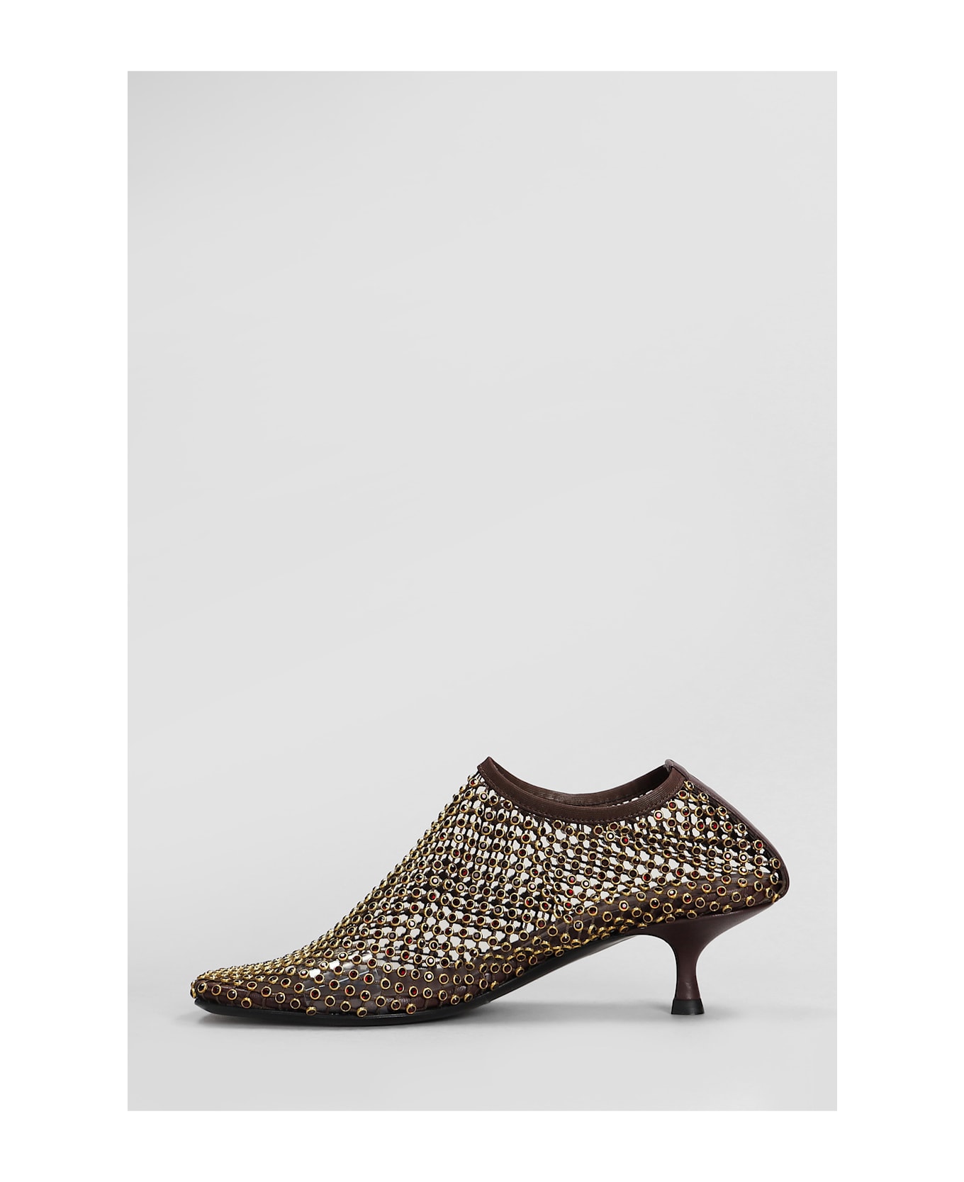 Christopher Esber Minette Crystal Micr Low Heels Ankle Boots In Brown Nylon - brown