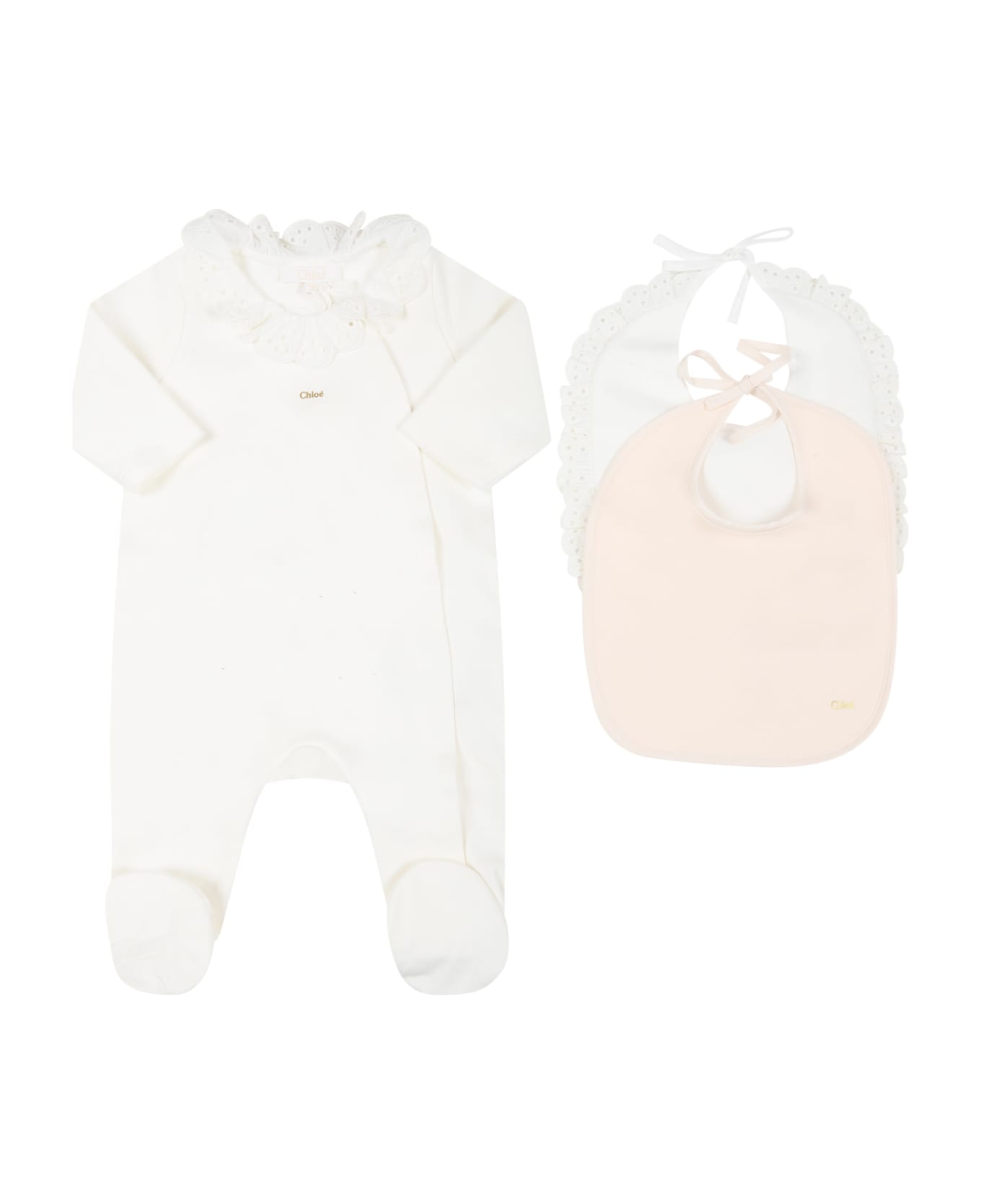 Chloé Multicolor Set For Baby Girl With Logo - Ivory