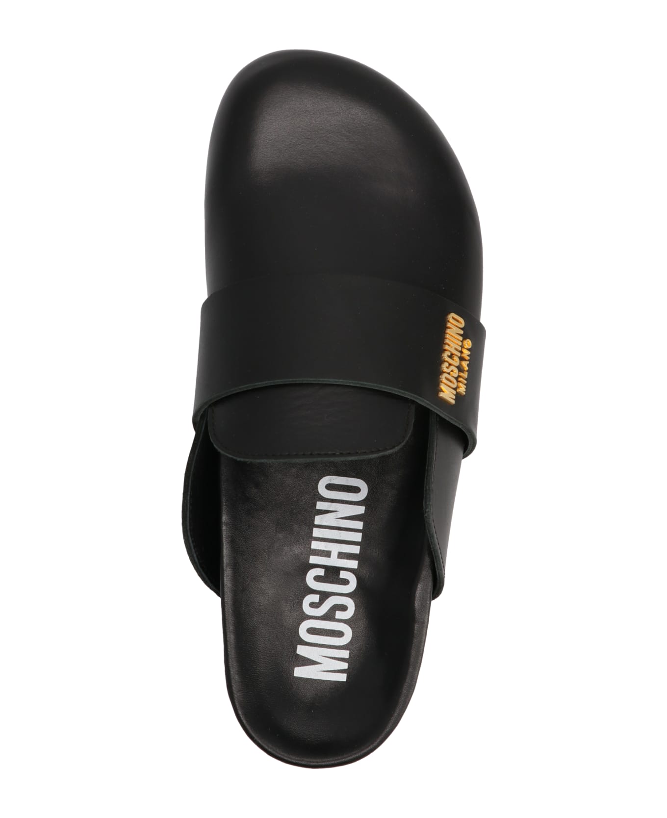 Moschino Logo Leather Sabots - Black  