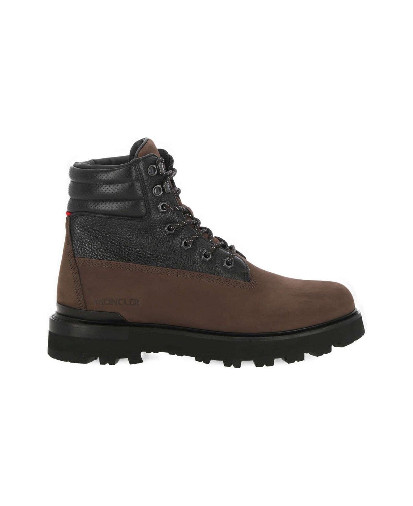 Moncler Contrasted Lace-up Boots - Brown