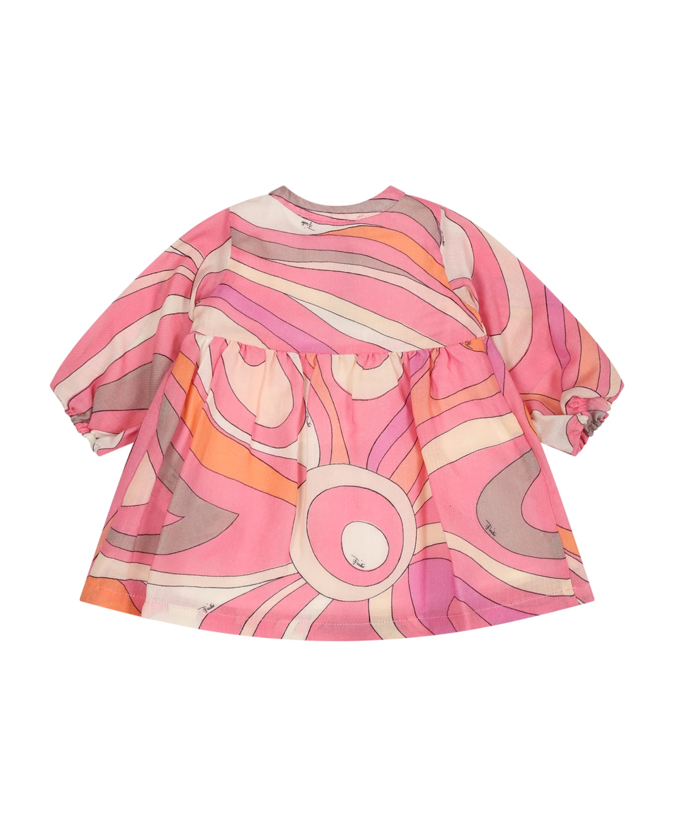 Pucci Pink Dress For Baby Girl With Logo - Multicolor