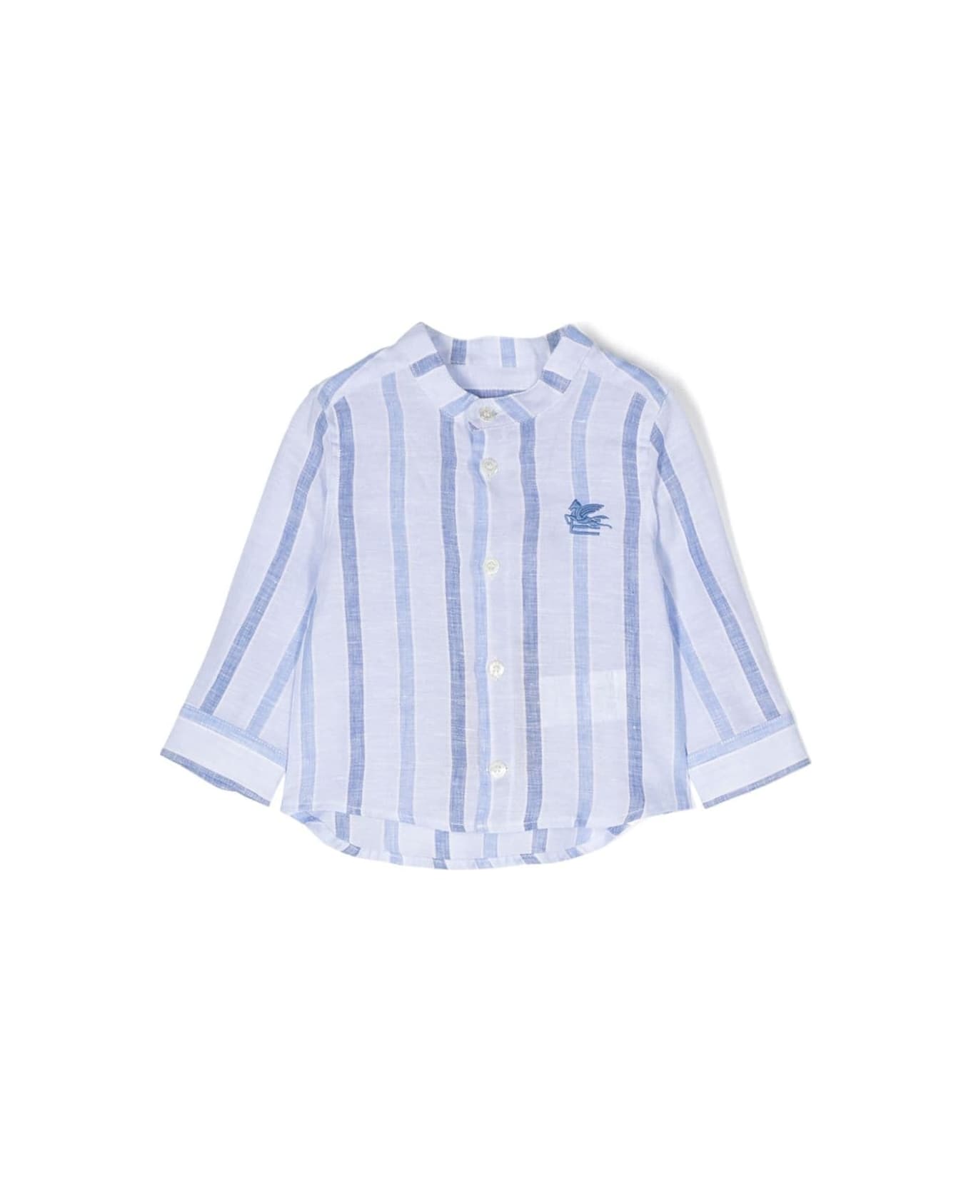 Etro Light Blue Striped Linen Shirt With Logo - Blue