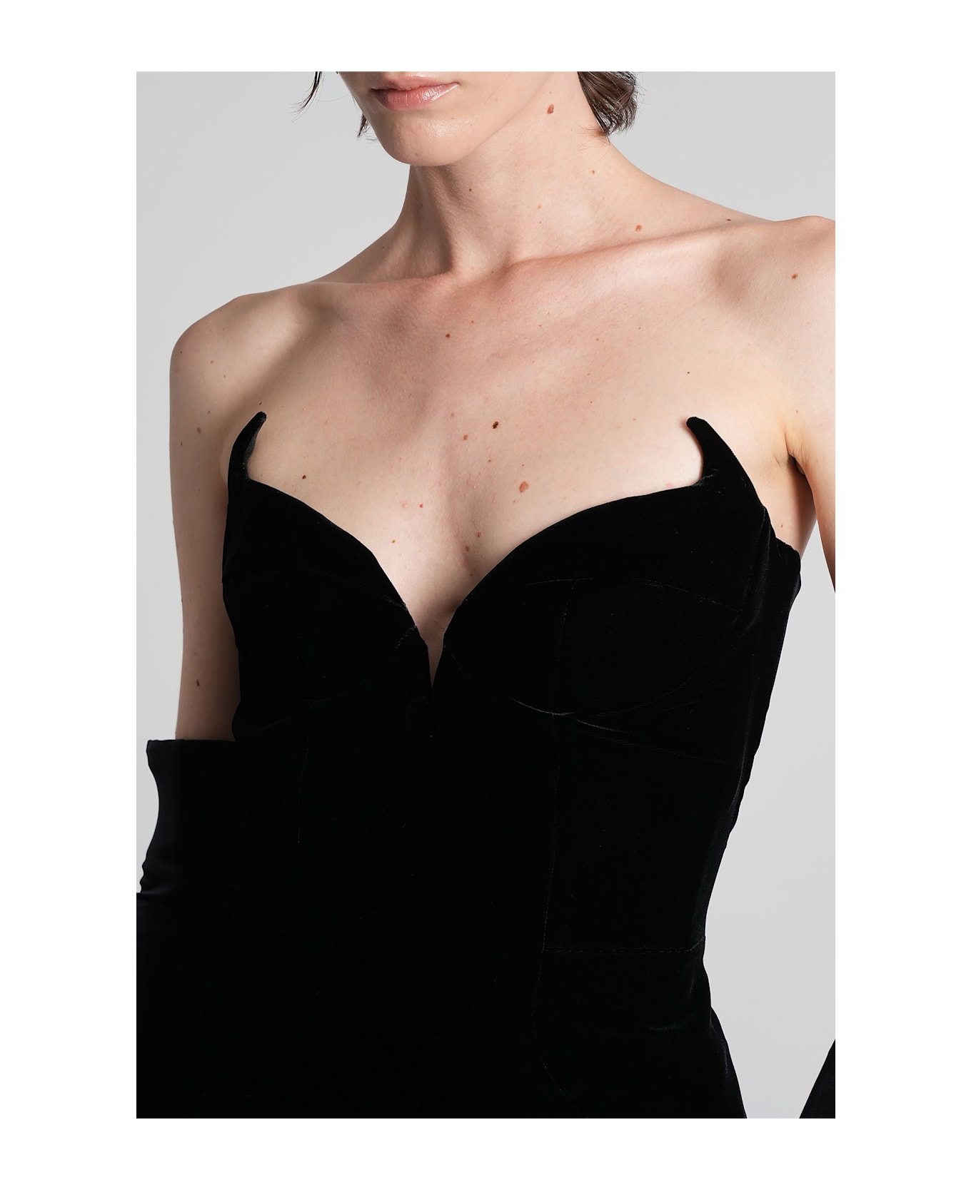 Mugler Long Dress In Black Velvet - black