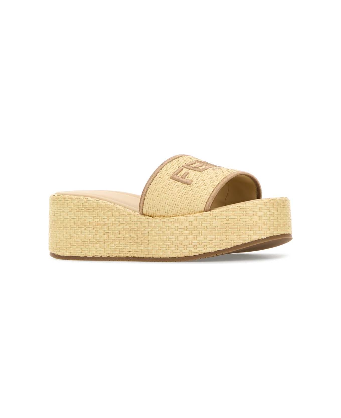 Fendi Raffia Sunshine Slippers - NATURALE RAFIA