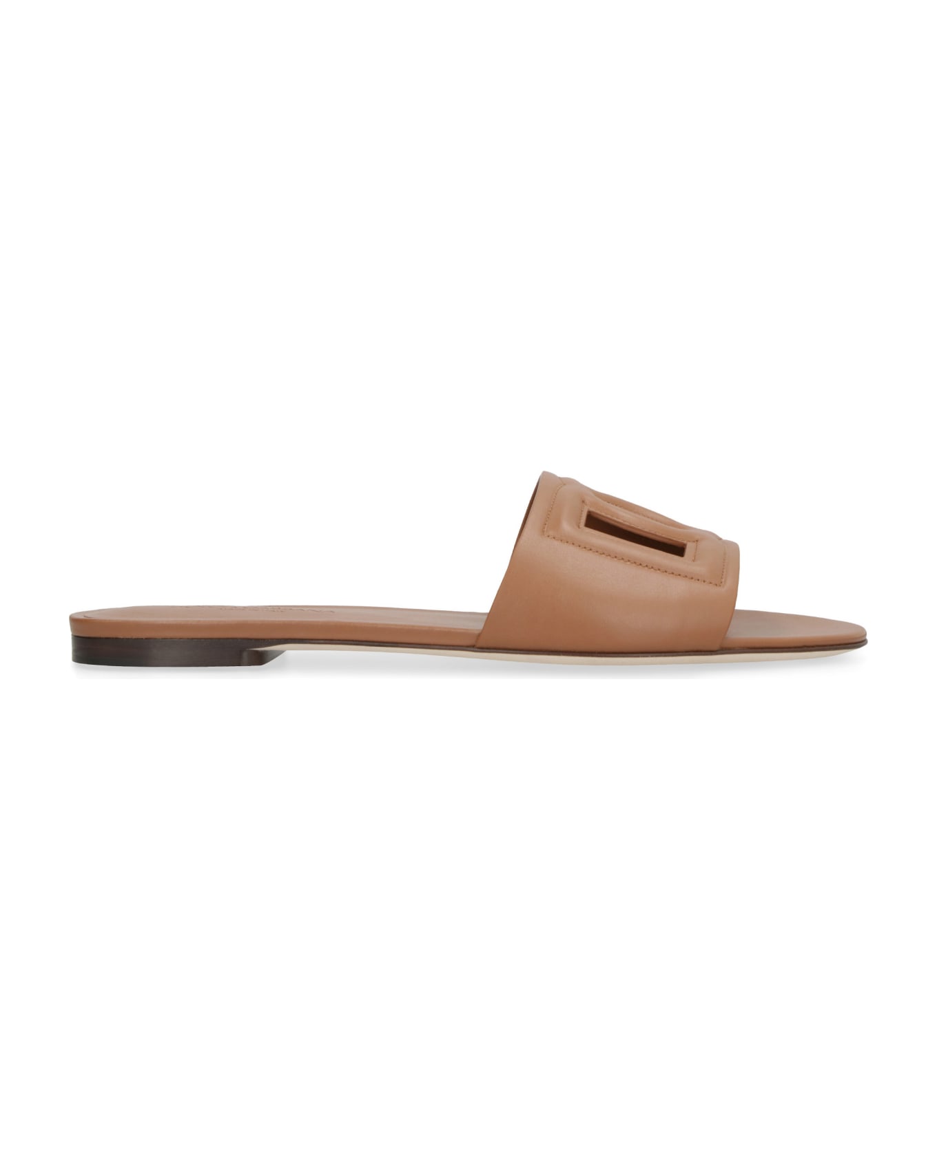 Dolce & Gabbana Leather Slides With Logo - LIGHT BROWN