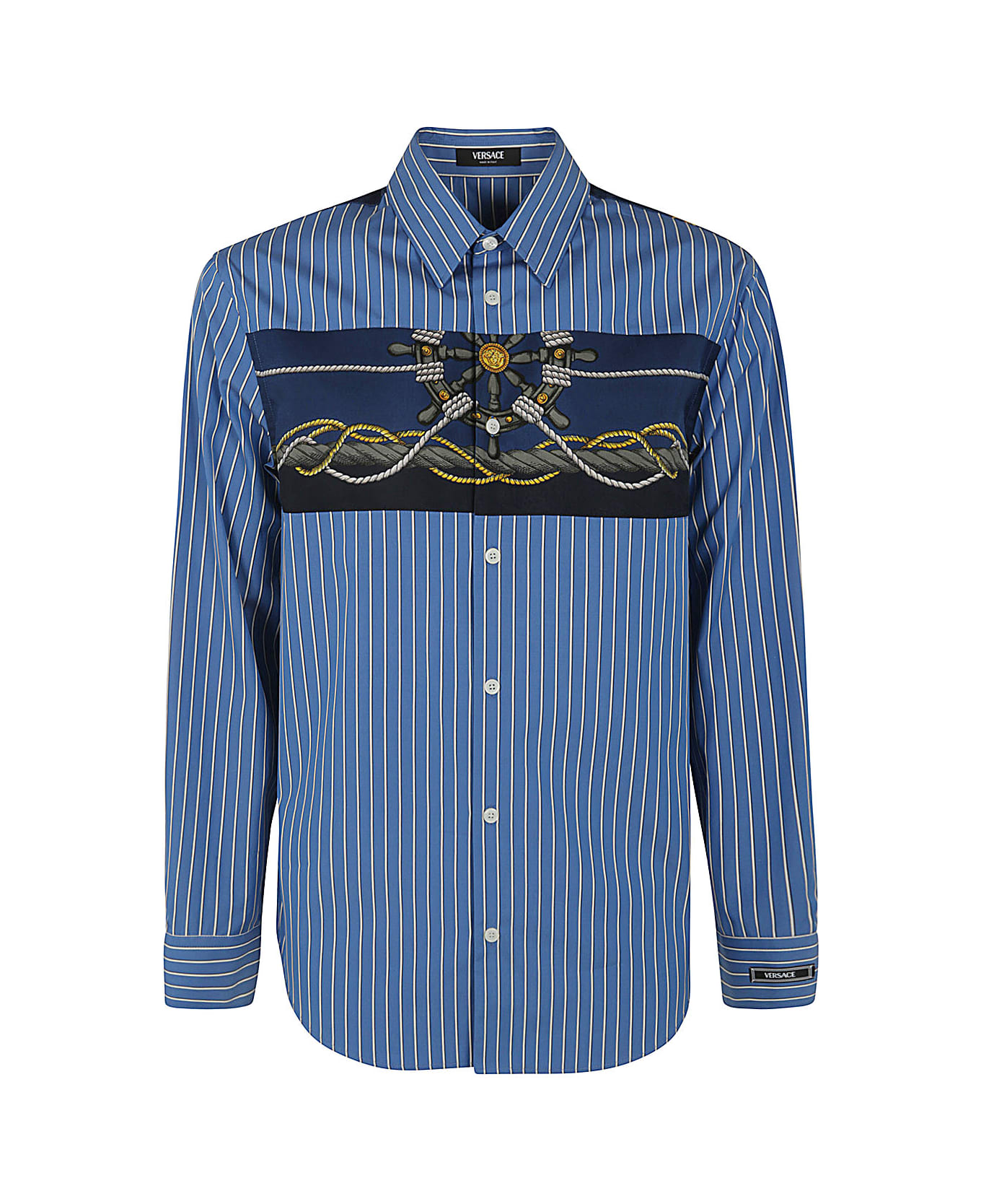Versace Informal Shirt Striped Poplin Fabric Printed Inserts - Blue Gold シャツ